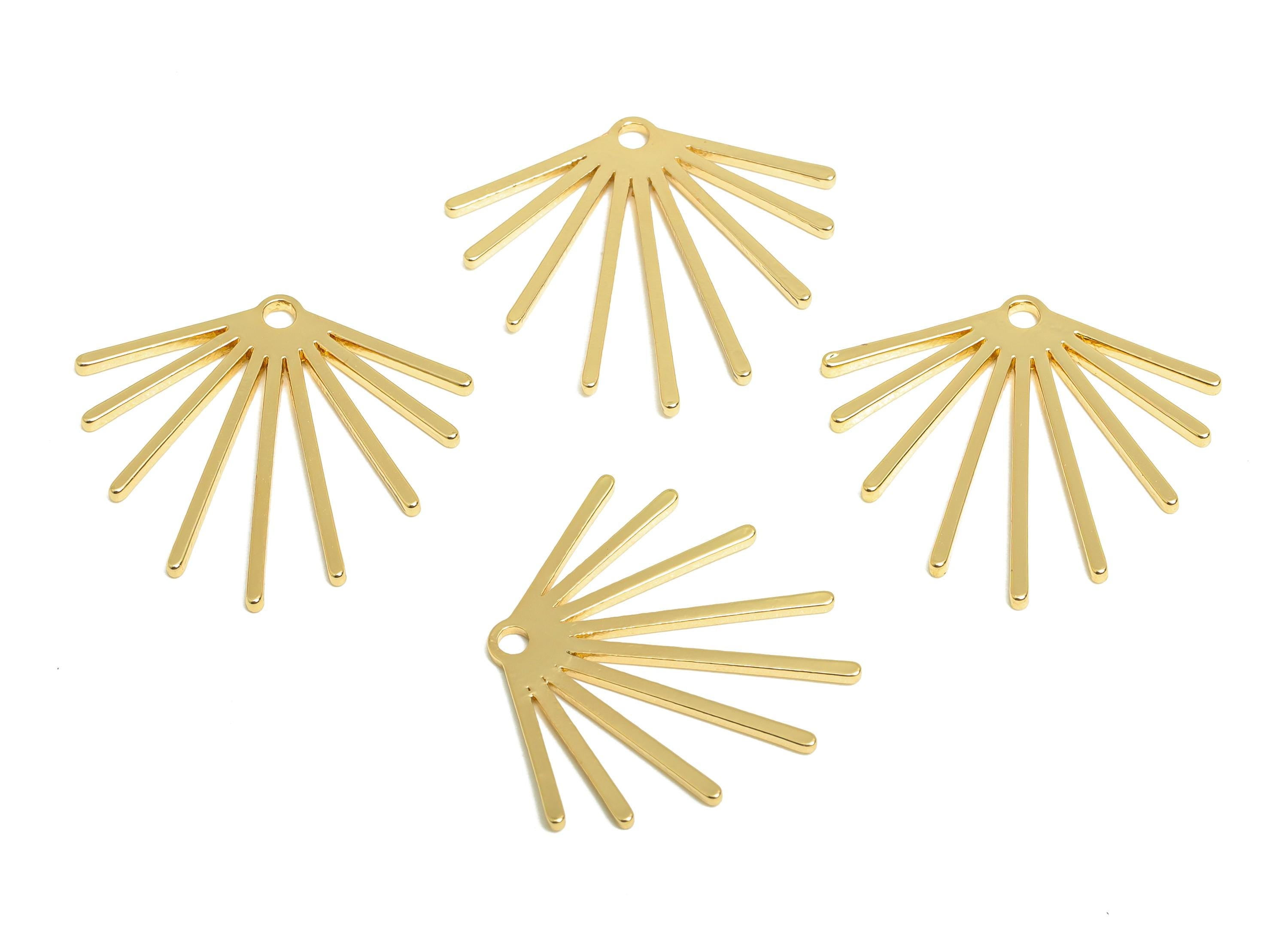Sunburst Earring Charm - Brass Gold Radiant Pendant Pendant - Fan Charm - Sun Ray Pendant - 18K Real Gold Plated - 23x21x1mm - RGP9312 - DOMEDBAZAAR