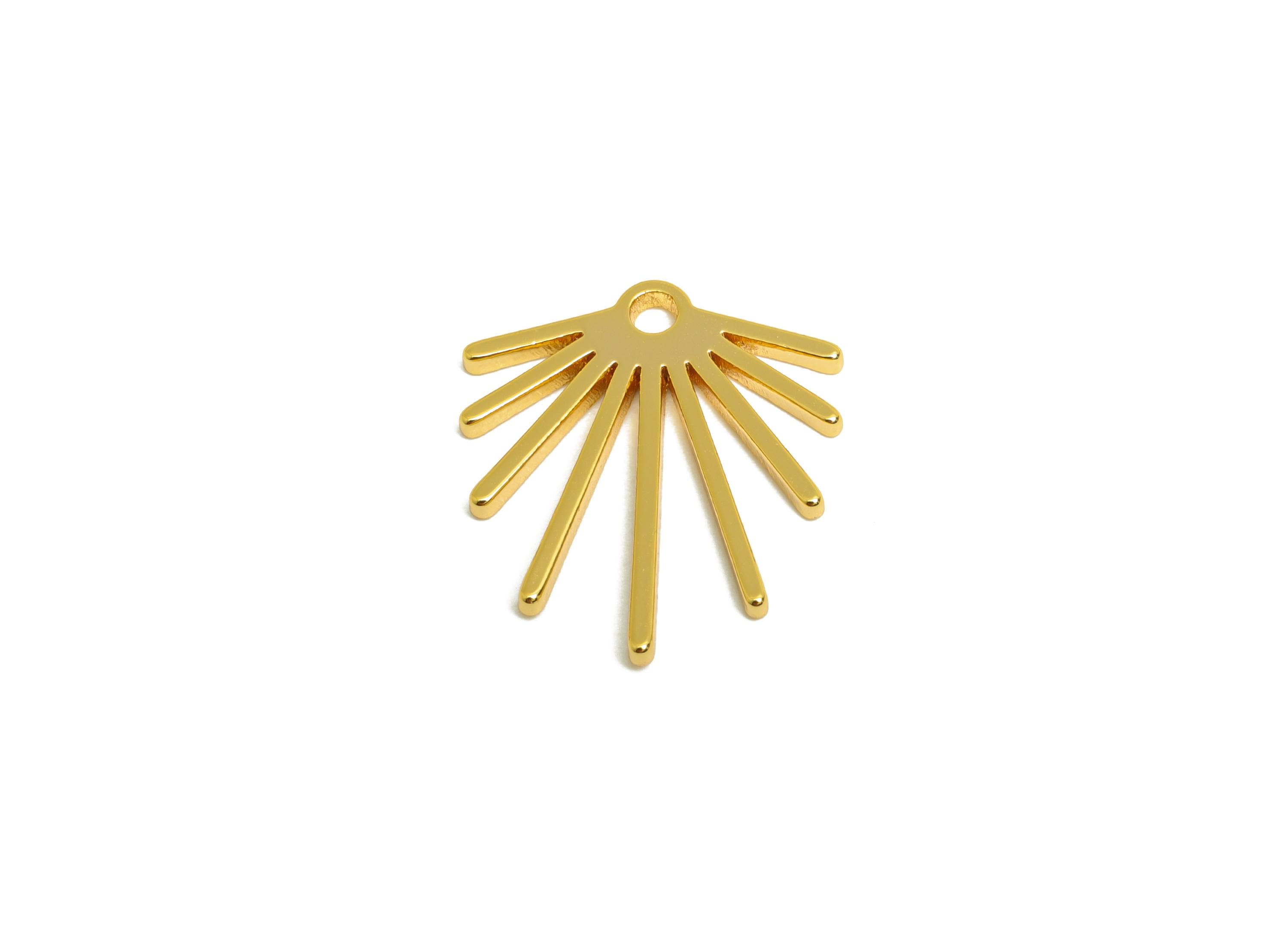 Sunburst Earring Charm - Brass Gold Radiant Pendant Pendant - Fan Charm - Sun Ray Pendant - 18K Real Gold Plated - 16x14x1.2mm - RGP9313 - DOMEDBAZAAR