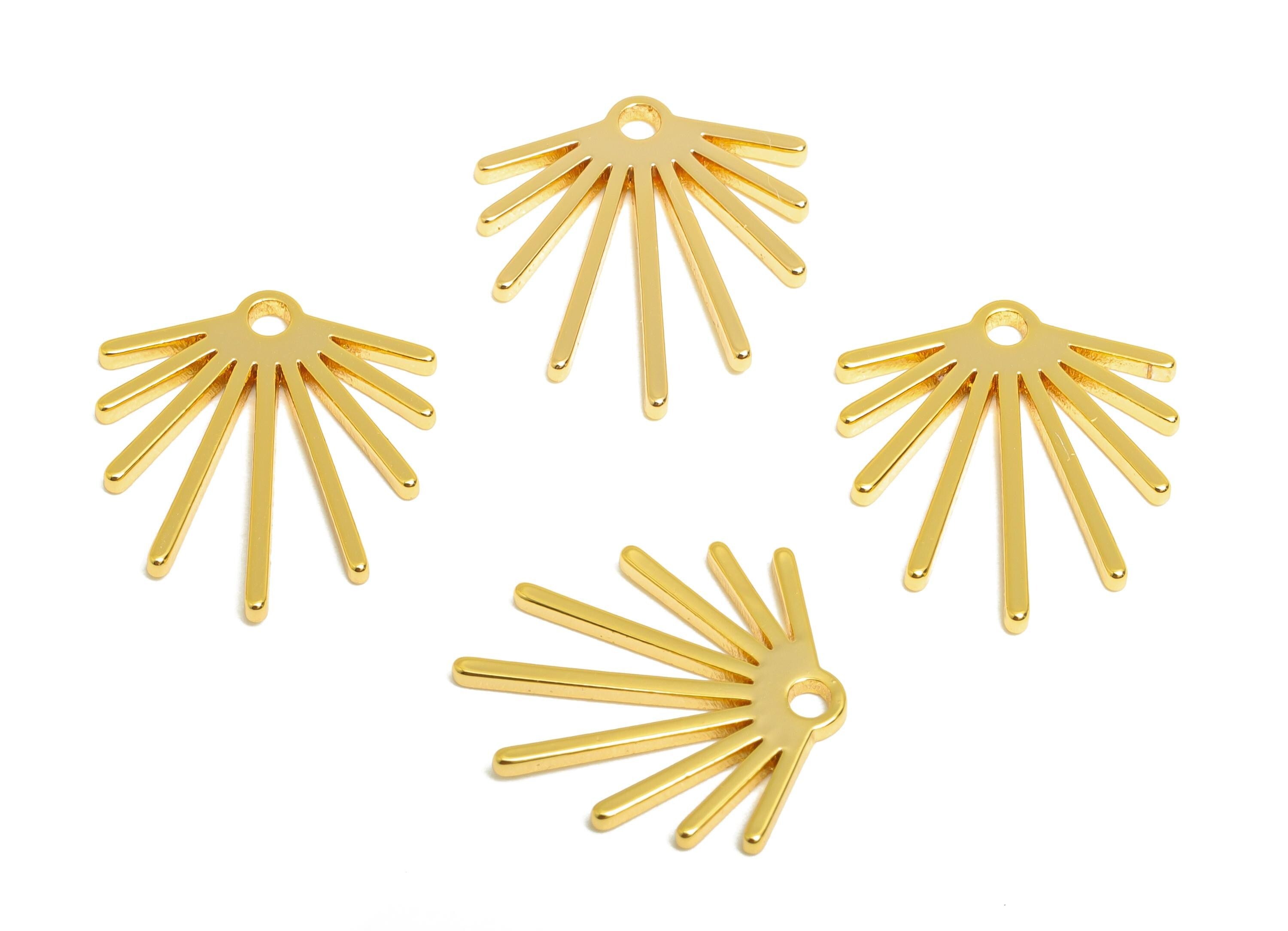 Sunburst Earring Charm - Brass Gold Radiant Pendant Pendant - Fan Charm - Sun Ray Pendant - 18K Real Gold Plated - 16x14x1.2mm - RGP9313 - DOMEDBAZAAR