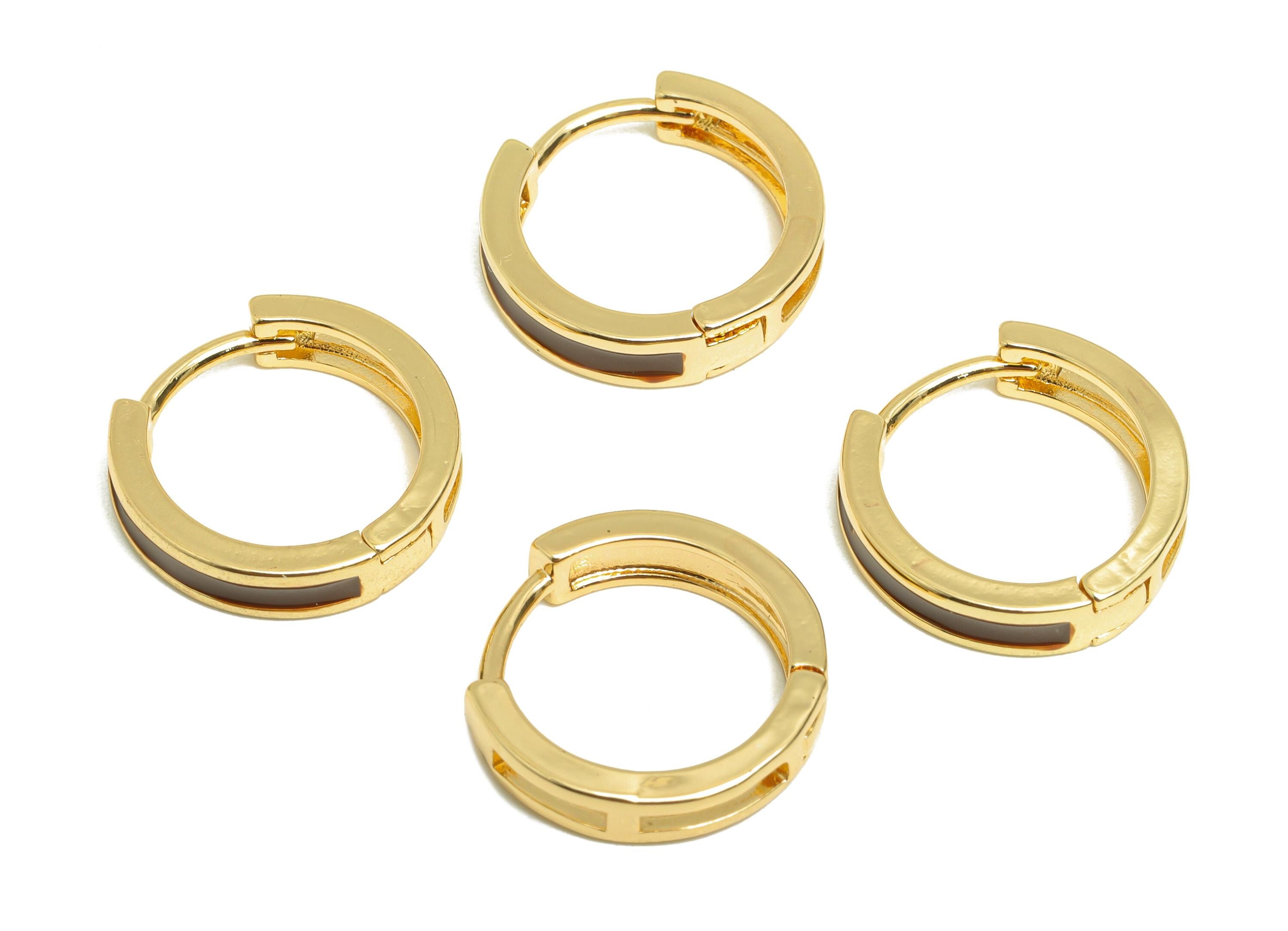 Brass Hoop Huggie Earring - Brass Enamel Hoop Clasp  Earring - Trendy Huggie Hoop Earring - 18K Real Gold Plated - 15.2x14.8x3.4mm - RGP9319 - DOMEDBAZAAR