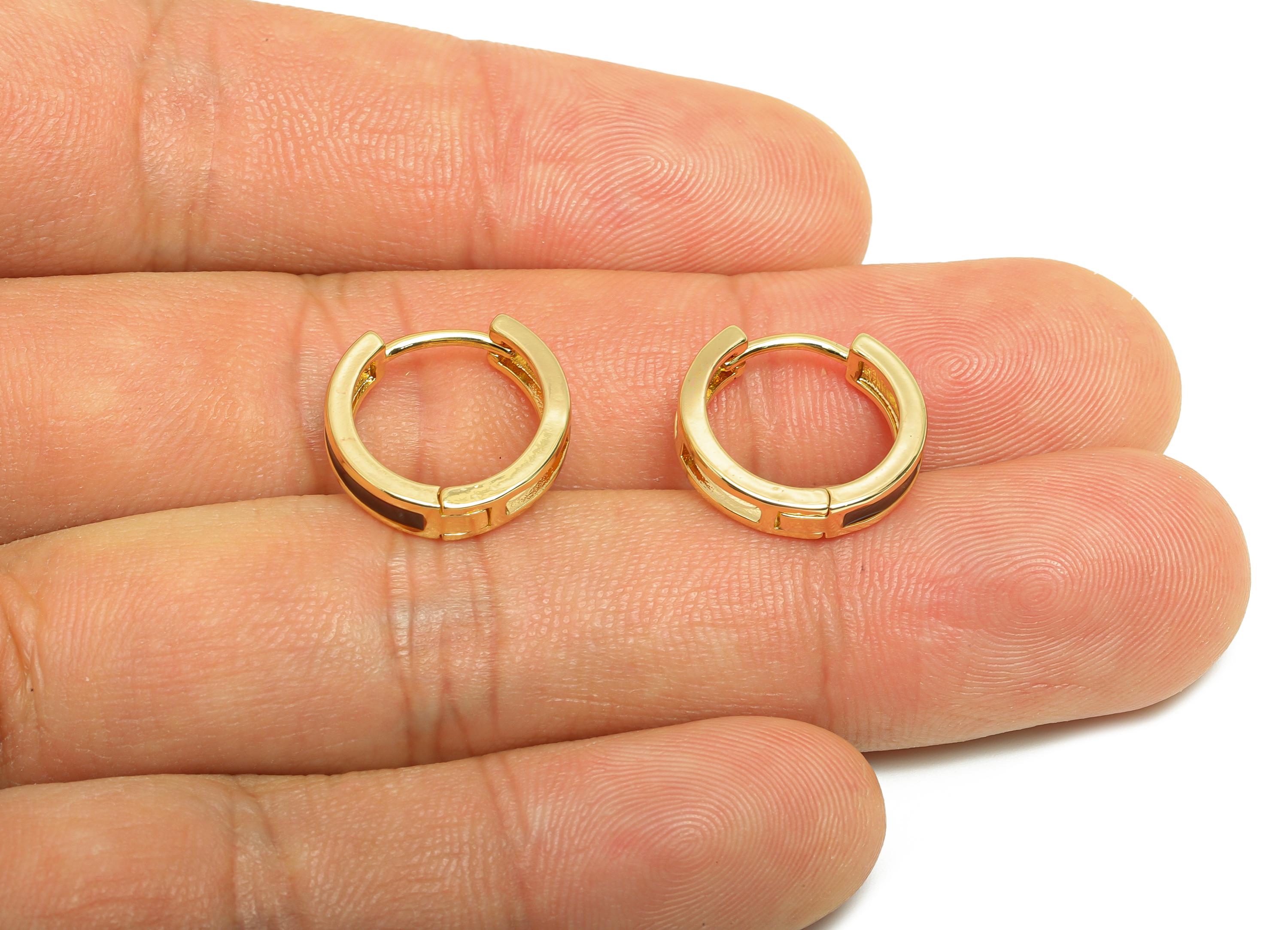 Brass Hoop Huggie Earring - Brass Enamel Hoop Clasp  Earring - Trendy Huggie Hoop Earring - 18K Real Gold Plated - 15.2x14.8x3.4mm - RGP9319 - DOMEDBAZAAR