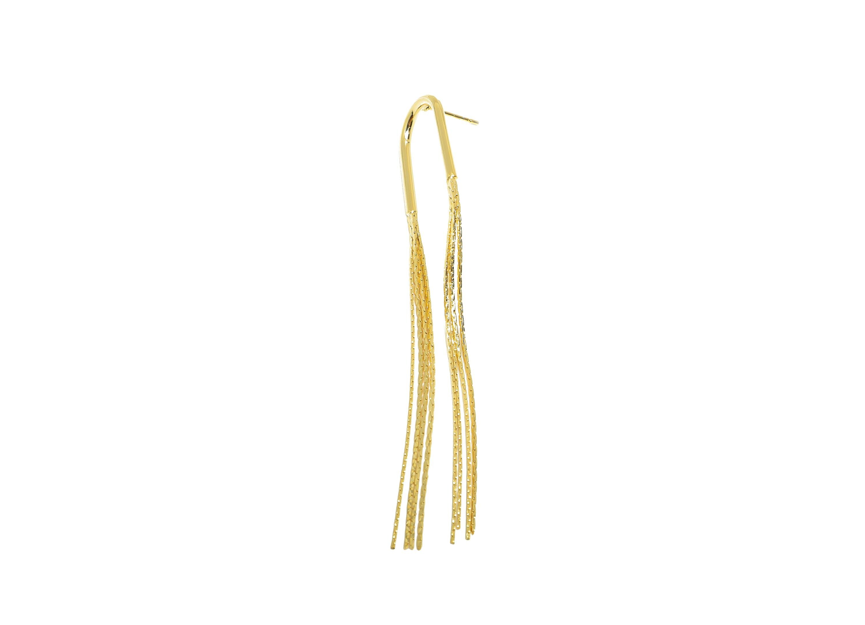 Elegant Dangle Earring Post - Brass Gold Tassel Earring Stud - Modern Snake Chain Earring - 18K Real Gold Plated - 78x14x1.9mm - RGP9325