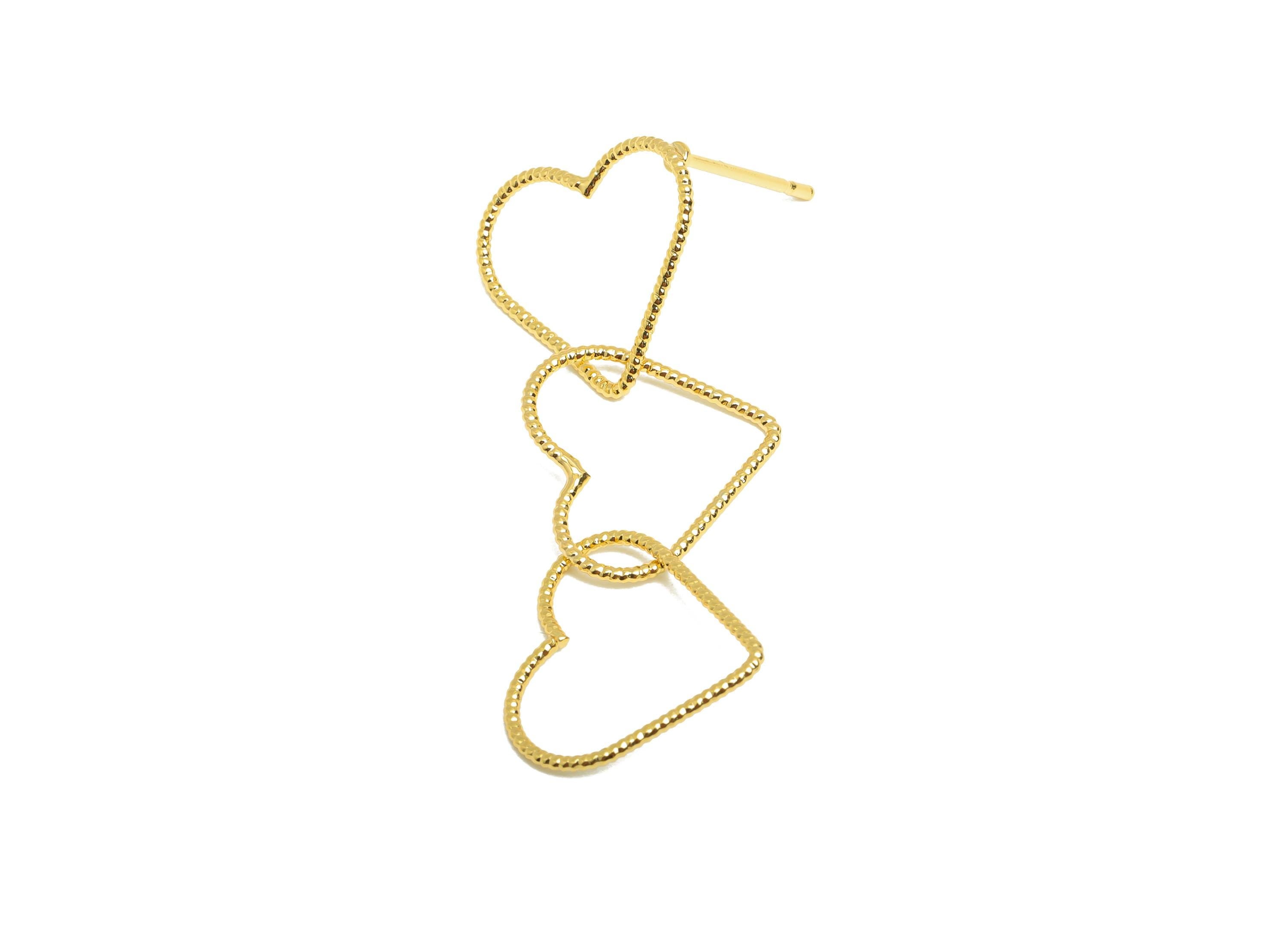 Romantic Dangle Earring Post - Brass Gold Linked Hearts Post - Modern Love Symbol Earrings - 18K Real Gold Plated - 33x14.3x0.7mm - RGP9331 - DOMEDBAZAAR