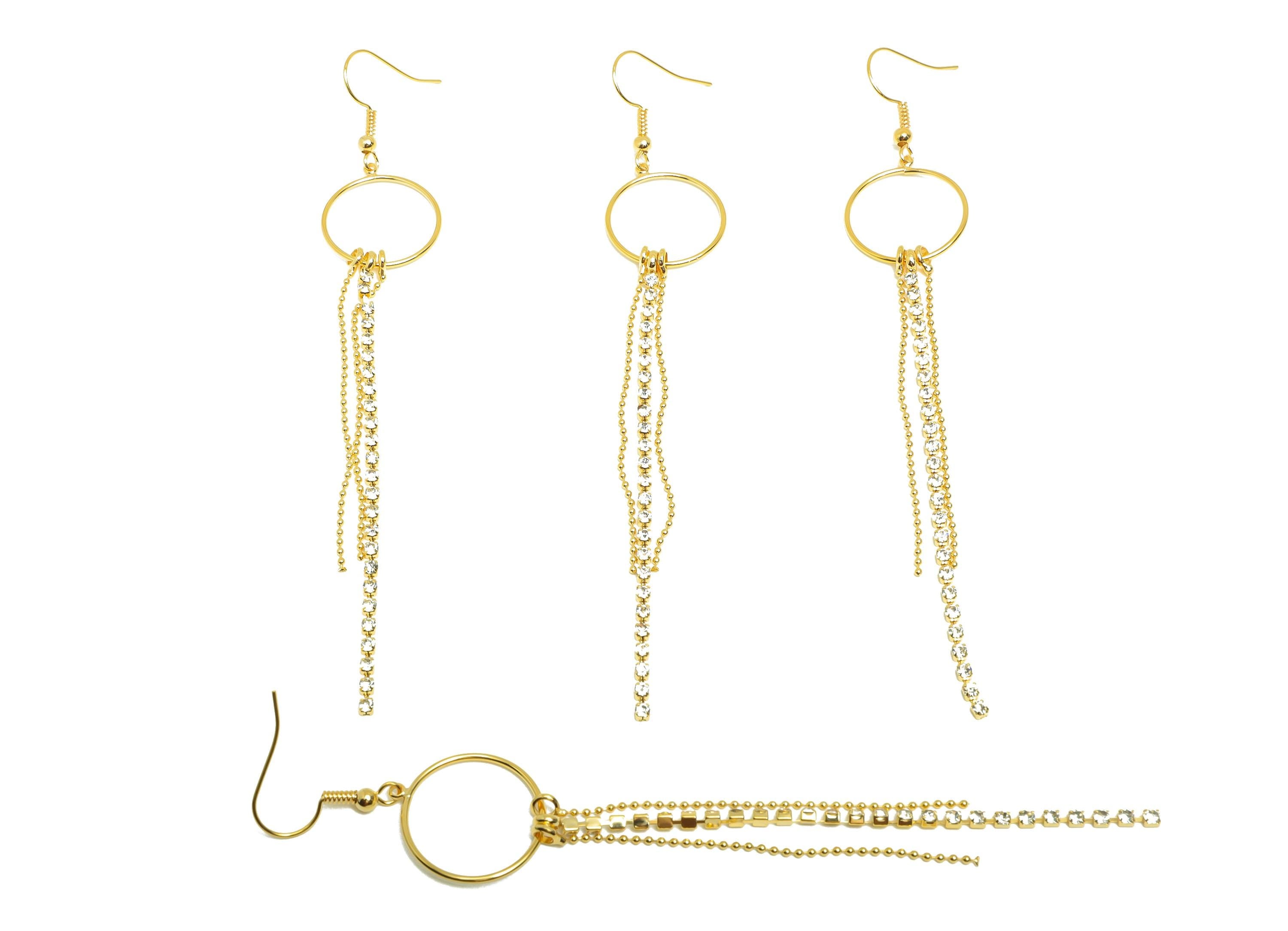 Zircon Chain Tassel Earring - Brass Gold Tassel Boho Earring Hook - Brass Beaded Chain Jewelry - 18K Real Gold Plating - 114x19x1mm -RGP9332 - DOMEDBAZAAR
