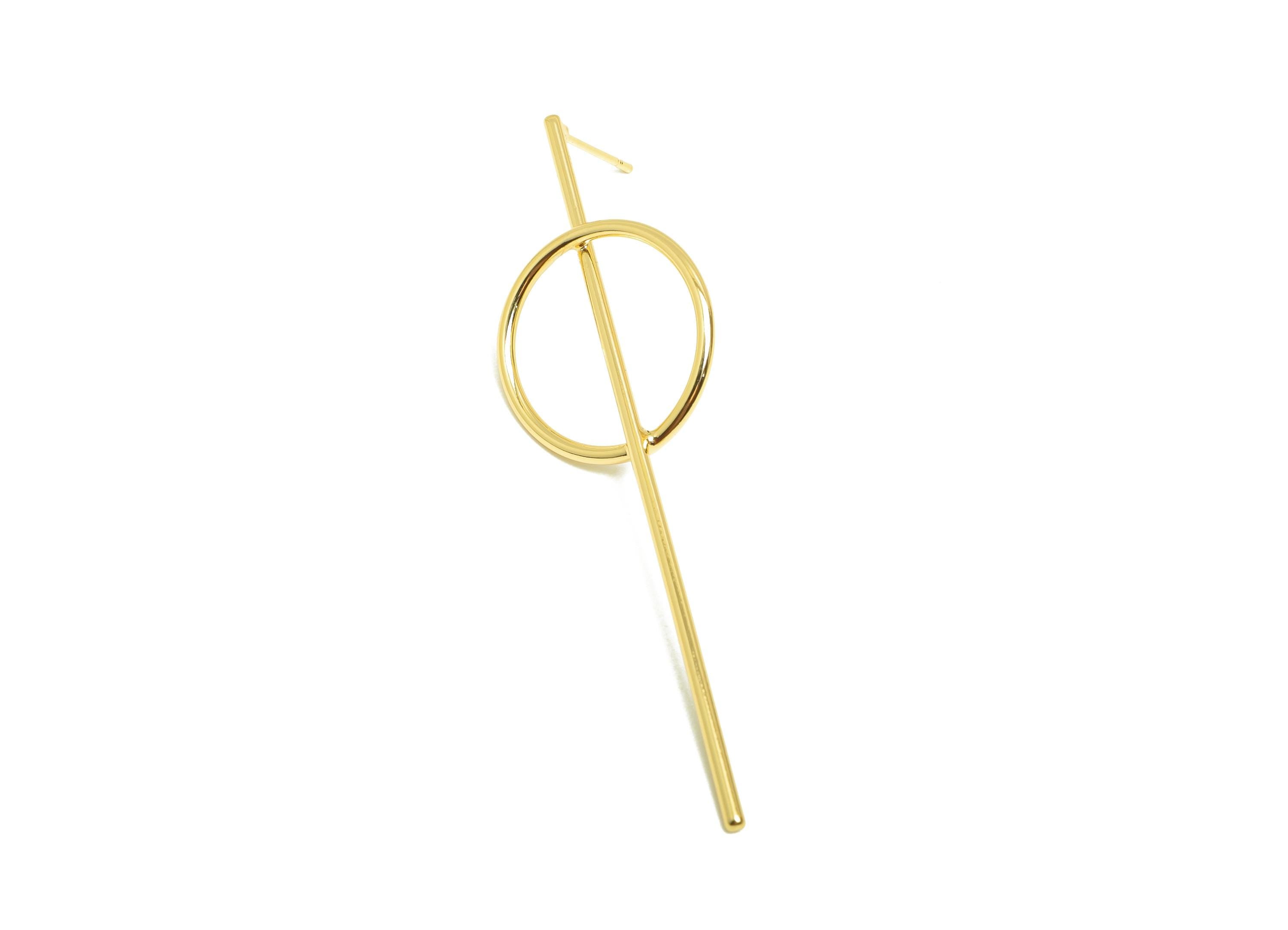 Abstract Earring Post - Brass Gold Circle and Bar Earring Post - Linear Design Earring Stud - 18K Real Gold Plated - 65x20x1.7mm - RGP9333 - DOMEDBAZAAR