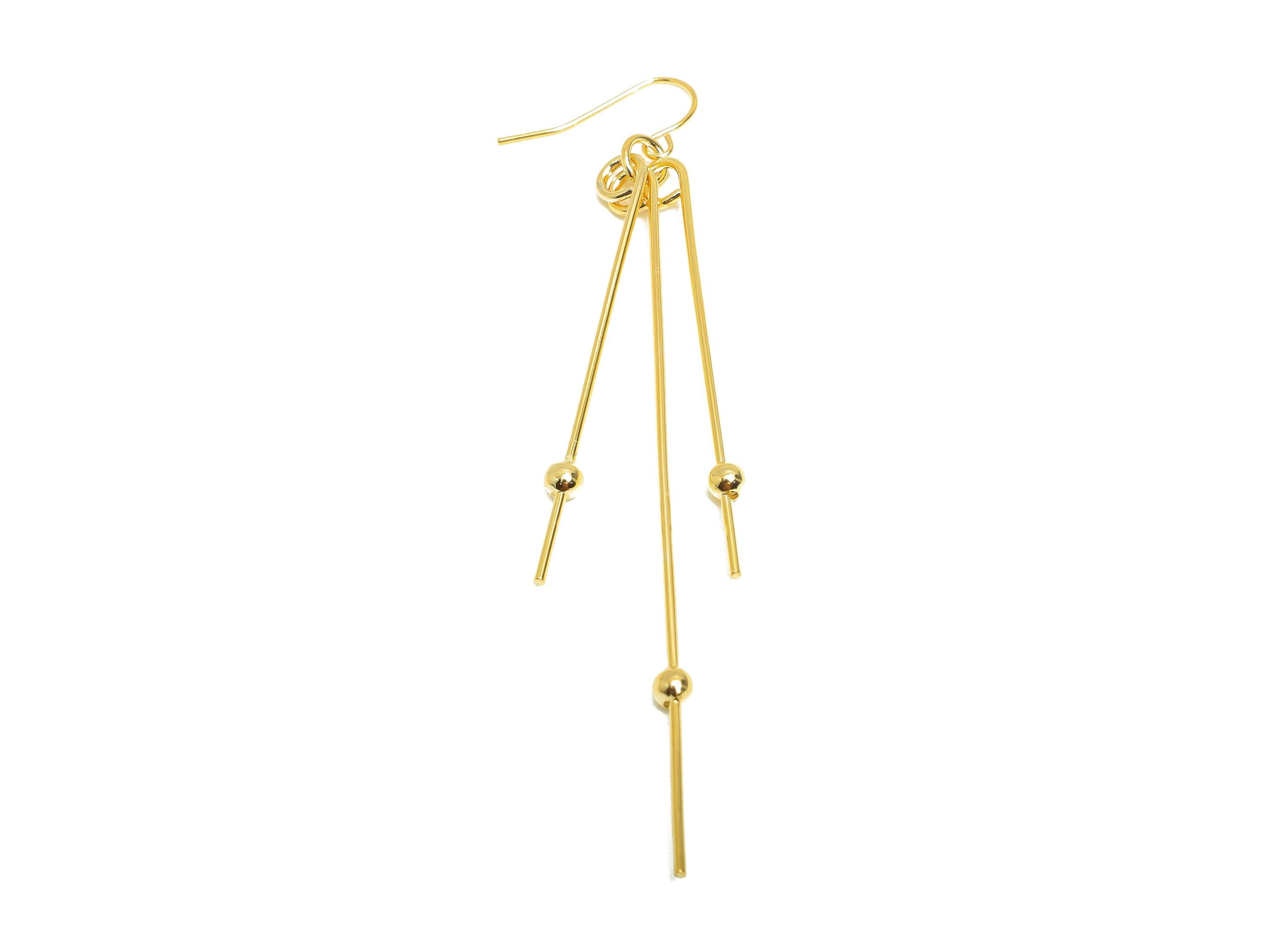 Brass Linear Dangle Earring Hook - Brass Gold Bar and Ball Earring Hook - Modern Gold Jewelry - 18K Real Gold Plating - 100x8x1mm - RGP9335 - DOMEDBAZAAR