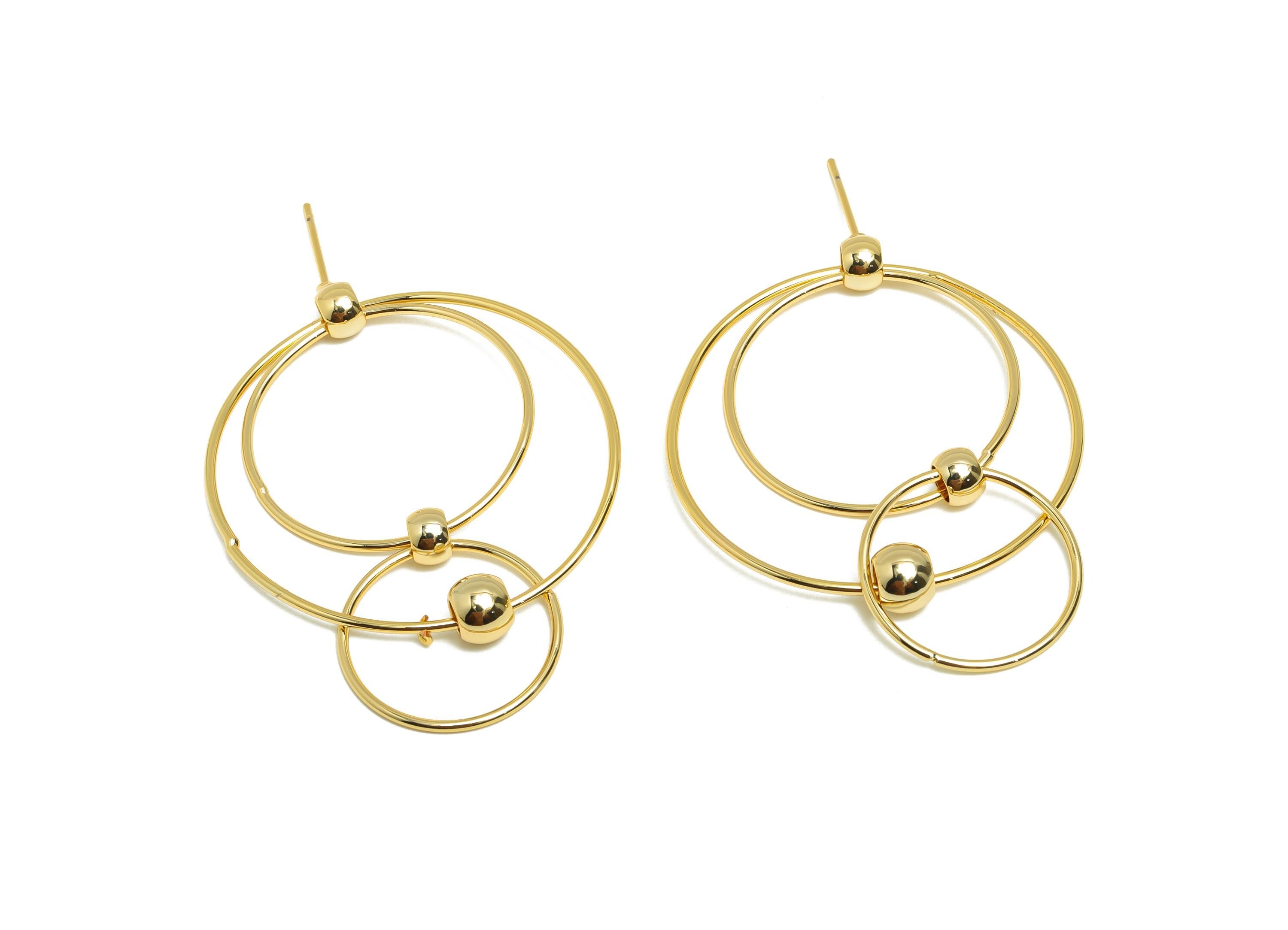 Brass Dangle Earring Stud - Brass Gold Minimalist Hoop Earring Post - Trendy Geometric Jewelry - 18K Real Gold Plating - 47x36x6mm - RGP9336 - DOMEDBAZAAR