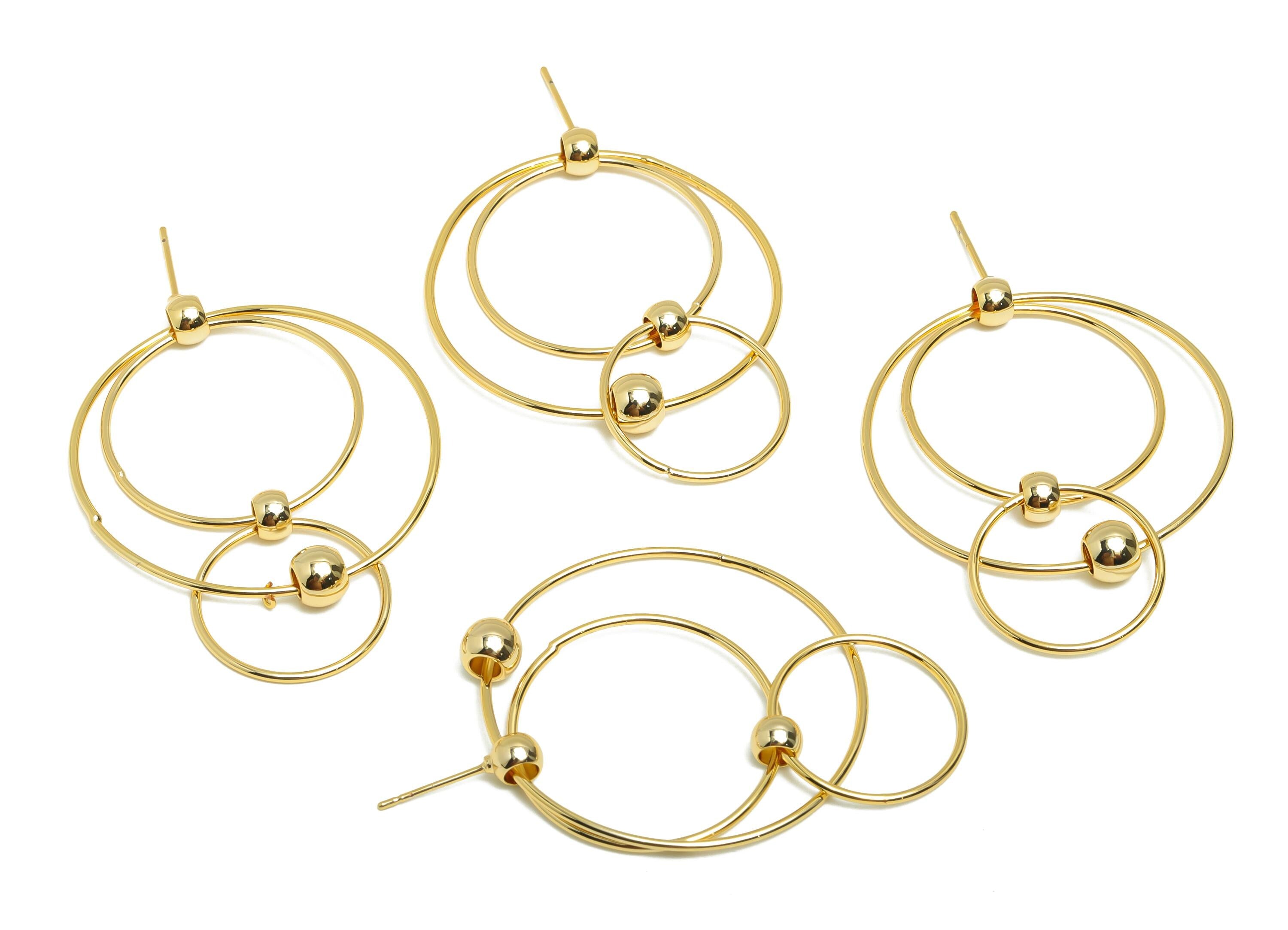 Brass Dangle Earring Stud - Brass Gold Minimalist Hoop Earring Post - Trendy Geometric Jewelry - 18K Real Gold Plating - 47x36x6mm - RGP9336 - DOMEDBAZAAR