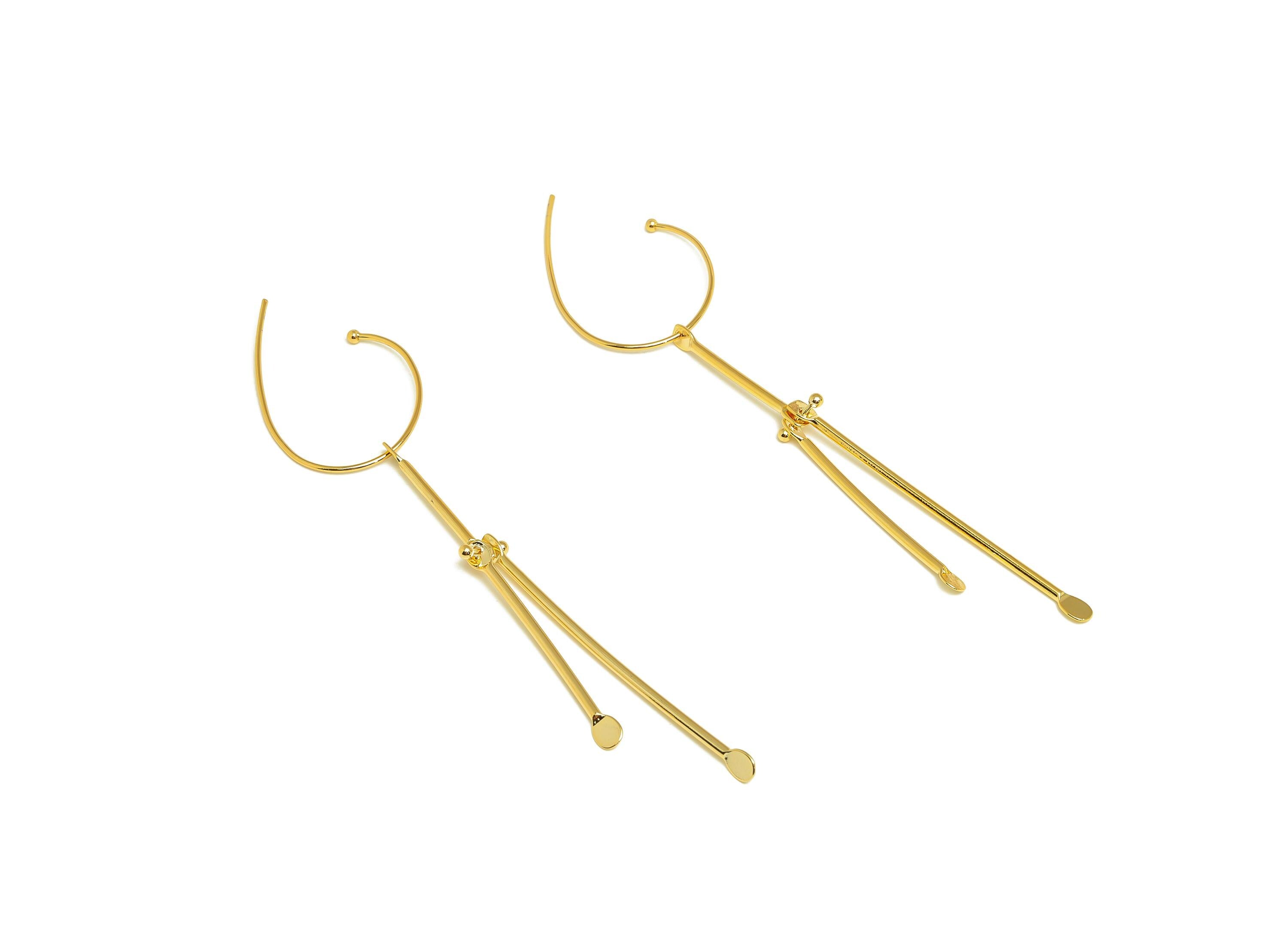 Abstract Bold Earring - Brass Trendy Fashion Earring Wire  - Gold Metalwork Dangle Earring - 18K Real Gold Plating - 97x23x1mm - RGP9337 - DOMEDBAZAAR