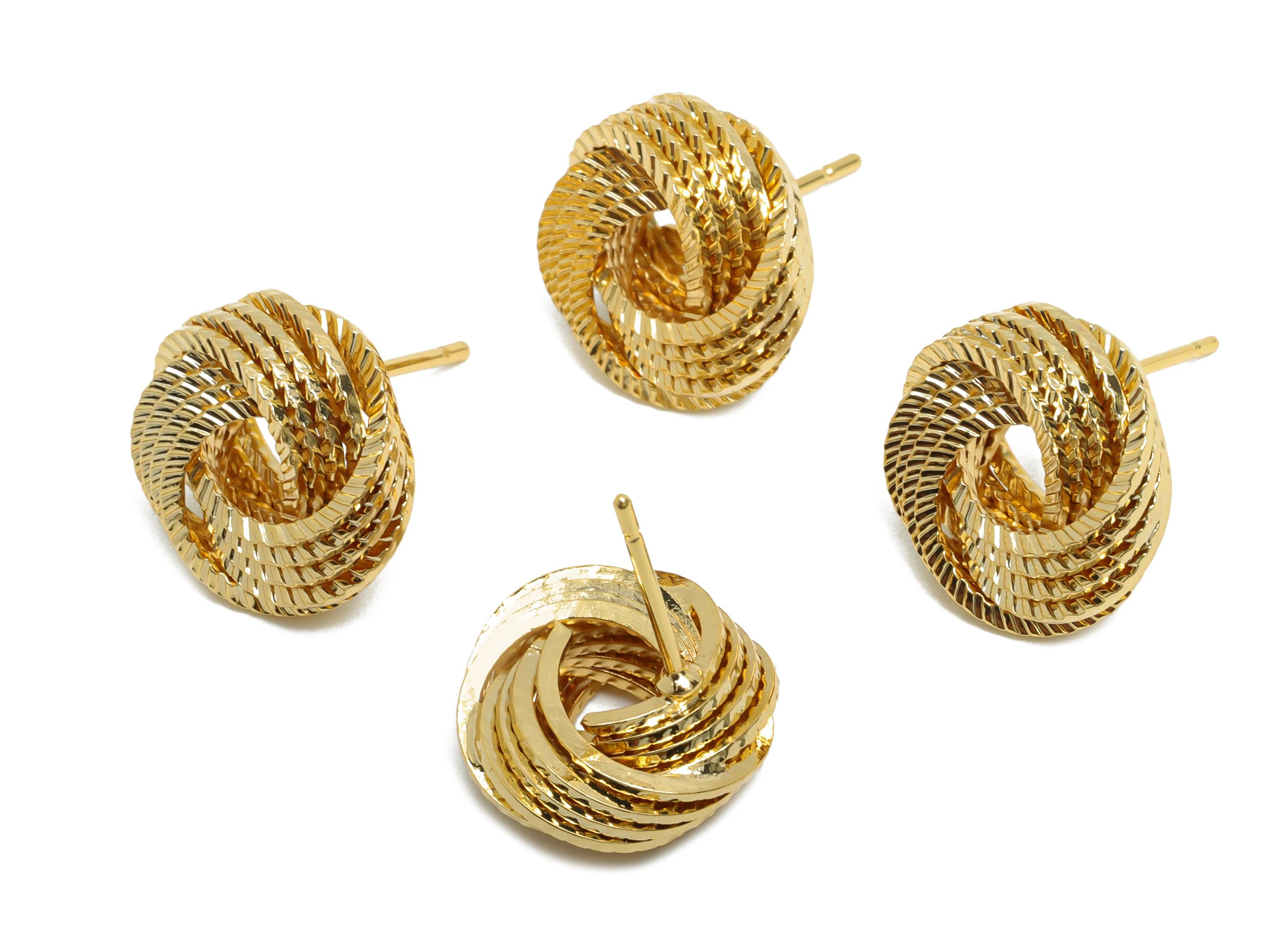 Twisted Knot Earring - Brass Trendy Earring Post  - Intricate Detailing Jewelry - Gold Jewelry - 18K Real Gold Plated - 16x12x4mm - RGP9340 - DOMEDBAZAAR