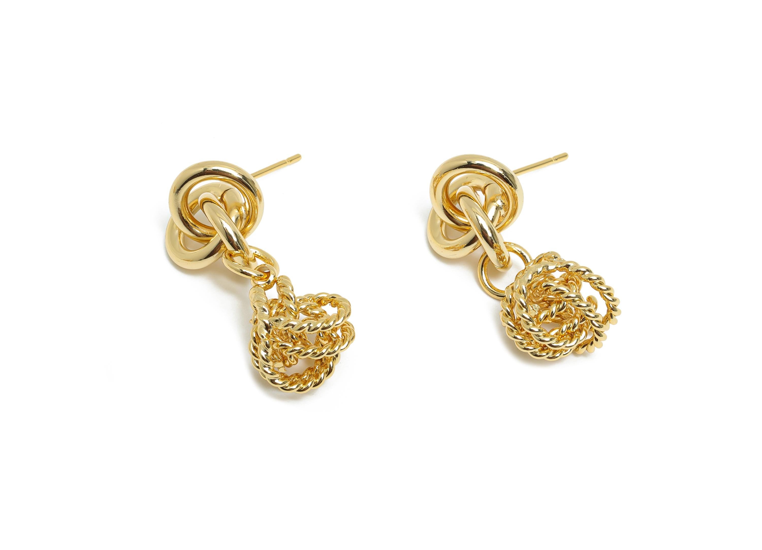 Twisted Knot Earring - Brass Dangling Knot Earring Post - Twisted Rope Jewelry - Gold Jewelry - 18K Real Gold Plated - 32x12.5x2mm - RGP9341 - DOMEDBAZAAR