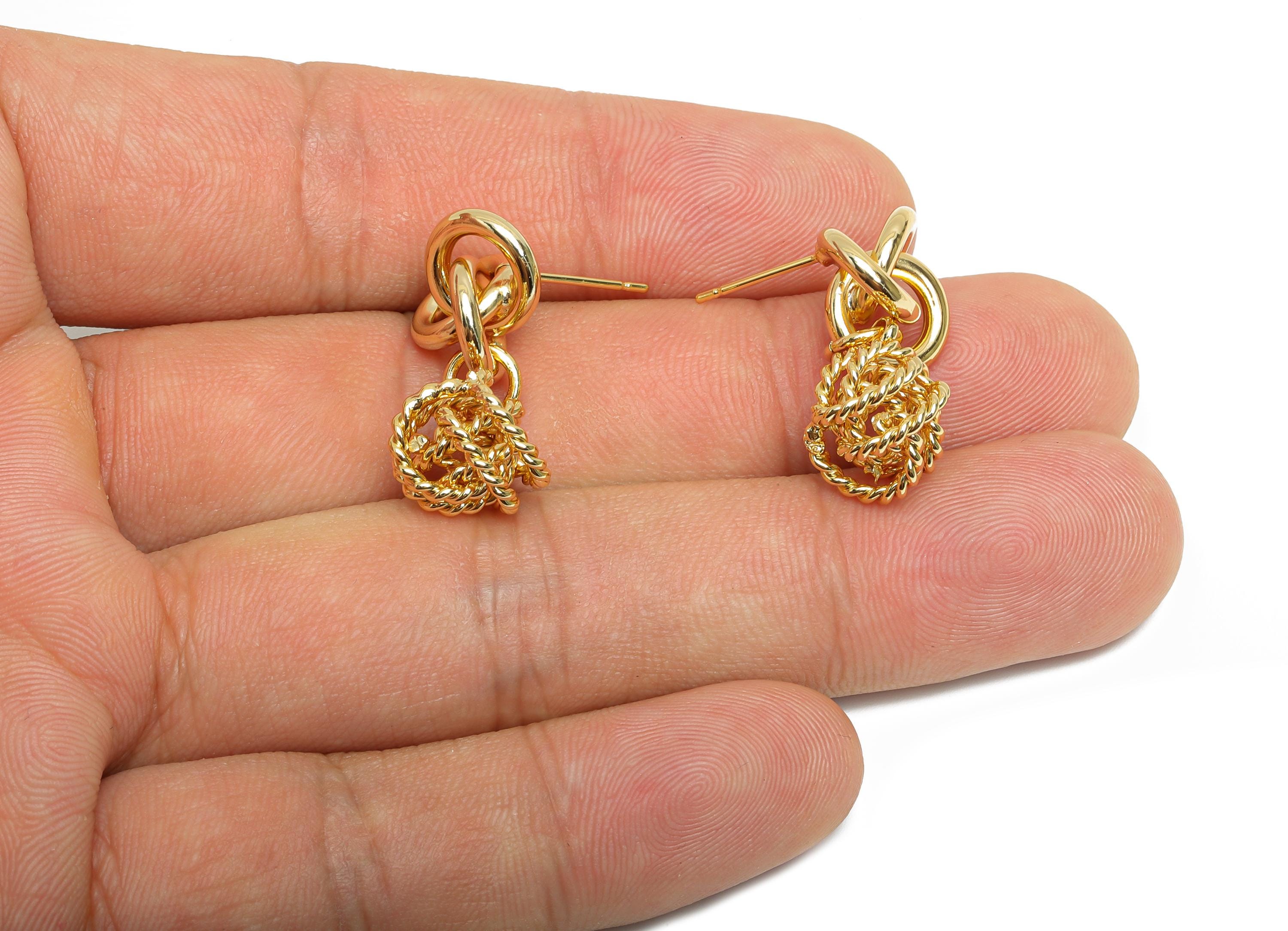 Twisted Knot Earring - Brass Dangling Knot Earring Post - Twisted Rope Jewelry - Gold Jewelry - 18K Real Gold Plated - 32x12.5x2mm - RGP9341 - DOMEDBAZAAR