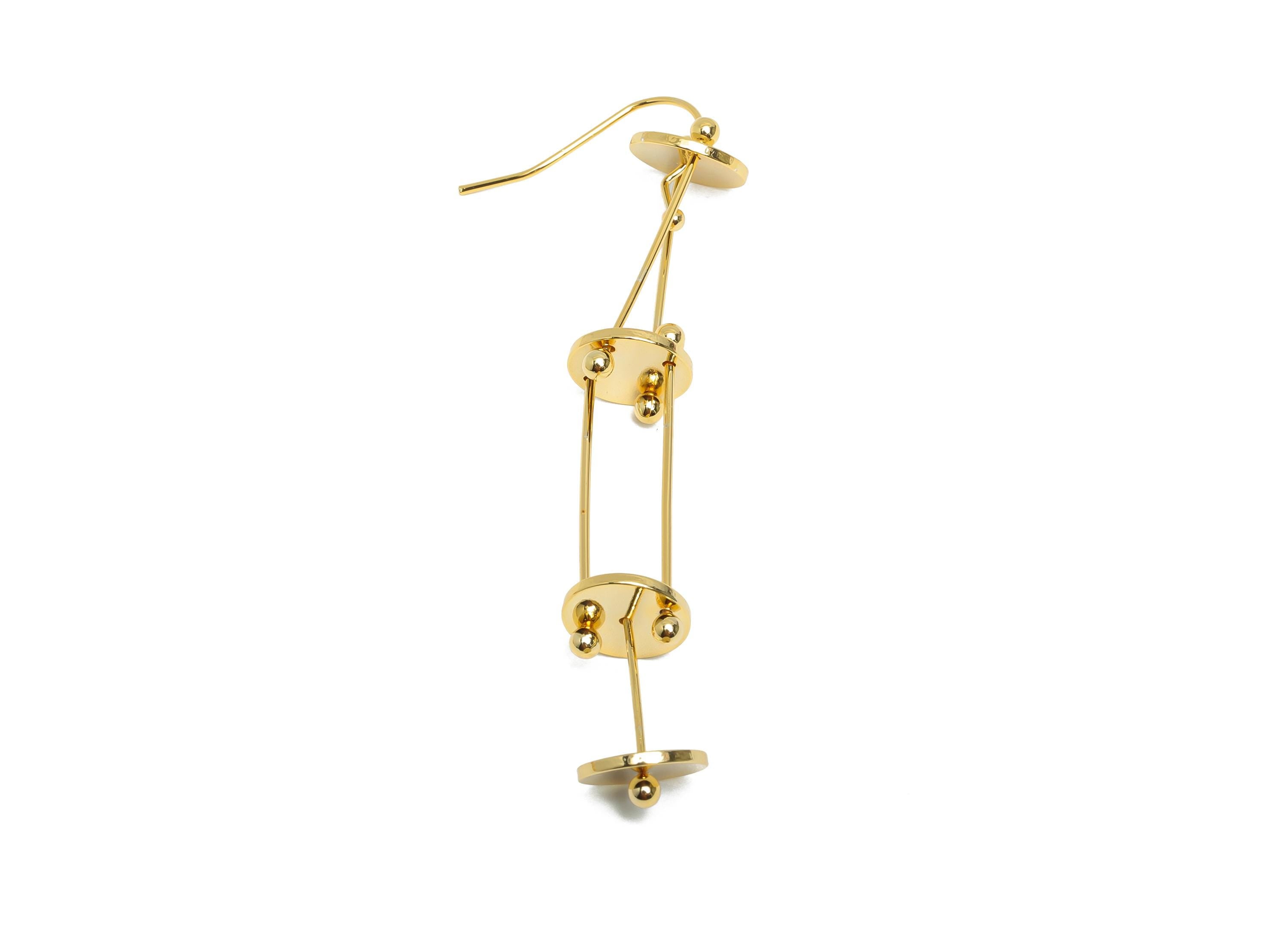 Artistic Layered Earring - Brass Long Bold Earring Hook - Gold Dangle Modern Geometric Earring - 18K Real Gold Plating - 67x10x1mm - RGP9342 - DOMEDBAZAAR