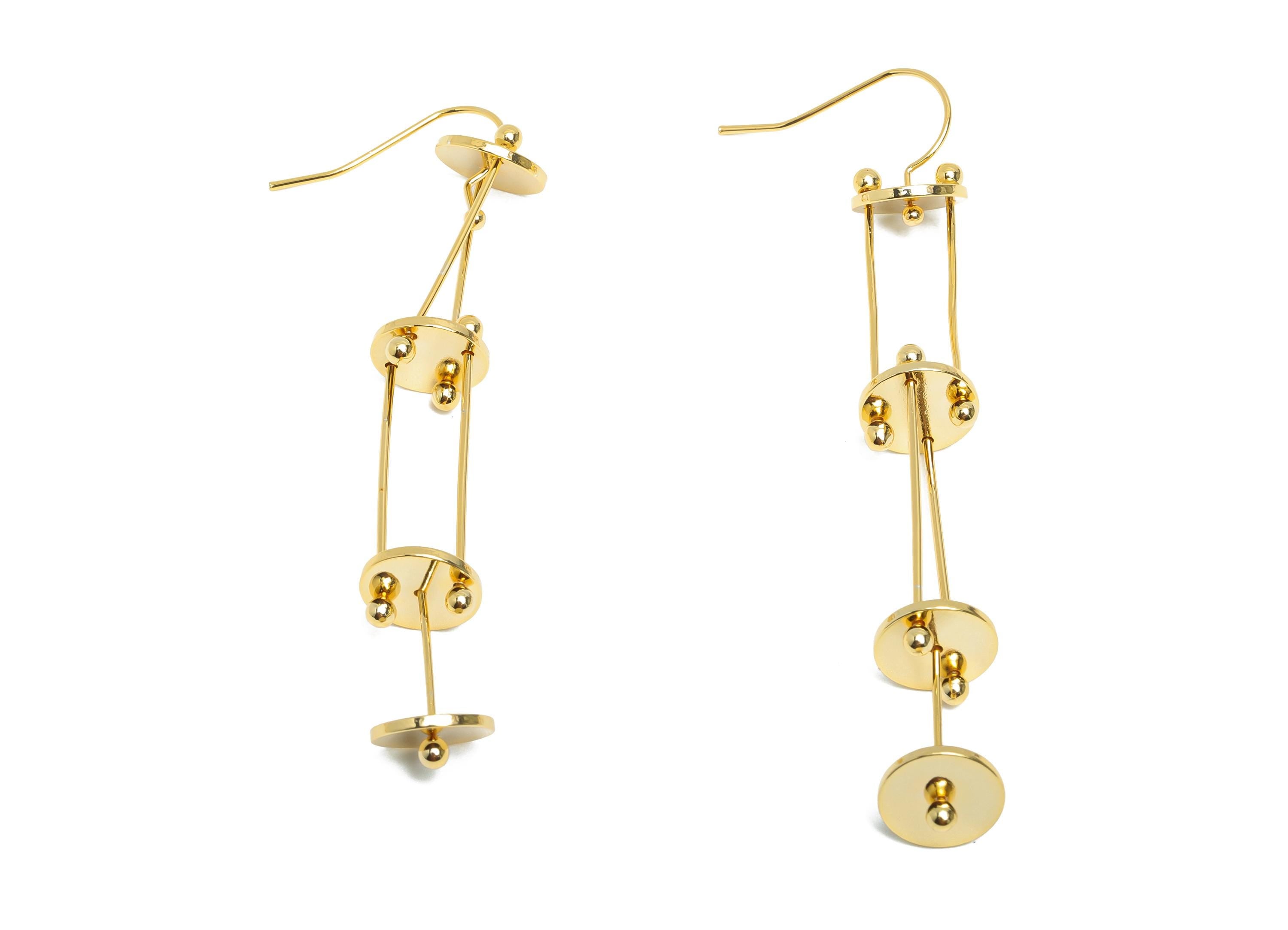 Artistic Layered Earring - Brass Long Bold Earring Hook - Gold Dangle Modern Geometric Earring - 18K Real Gold Plating - 67x10x1mm - RGP9342 - DOMEDBAZAAR