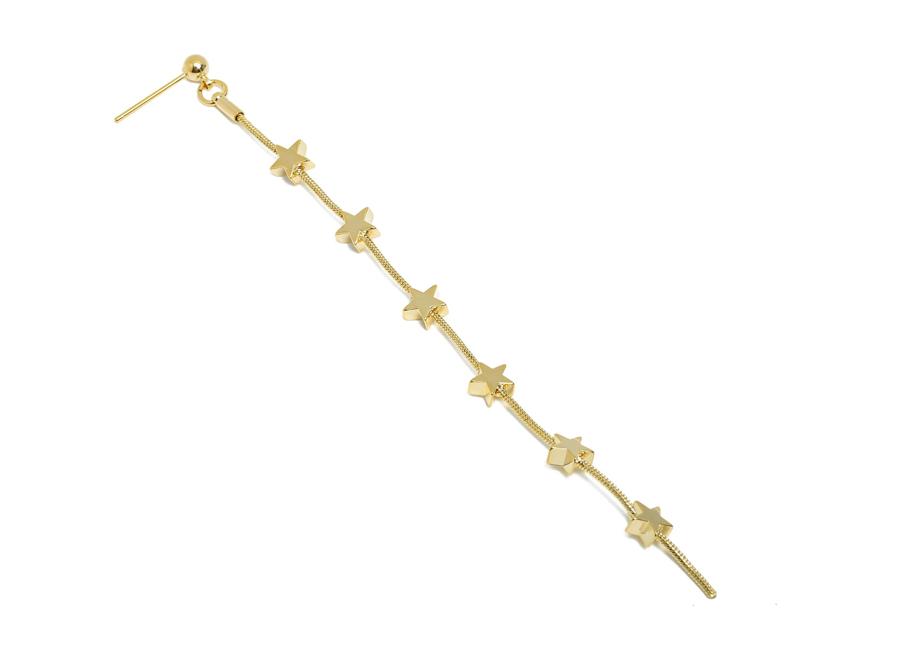 Elegant Dangle Earring Stud - Brass Long Chain Star Earring Post - Celestial Gold Jewelry - 18K Real Gold Plating - 118x6.4x2.8mm - RGP9343 - DOMEDBAZAAR