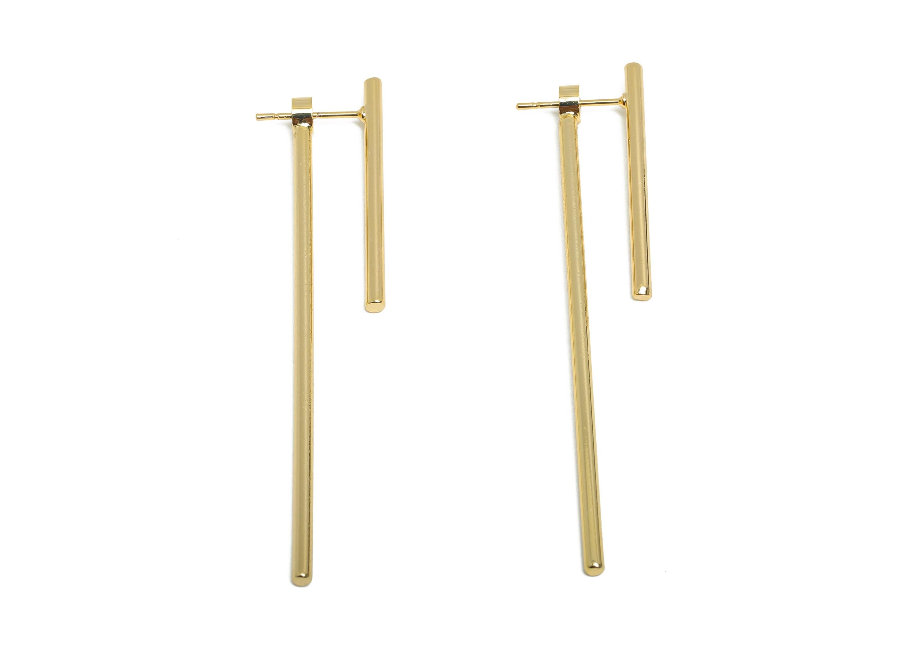 Elegant Bar Earring Stud - Brass Long Stick Earring Post - Artistic Bold Gold Jewelry - 18K Real Gold Plating - 62x4x1.98mm - RGP9345 - DOMEDBAZAAR