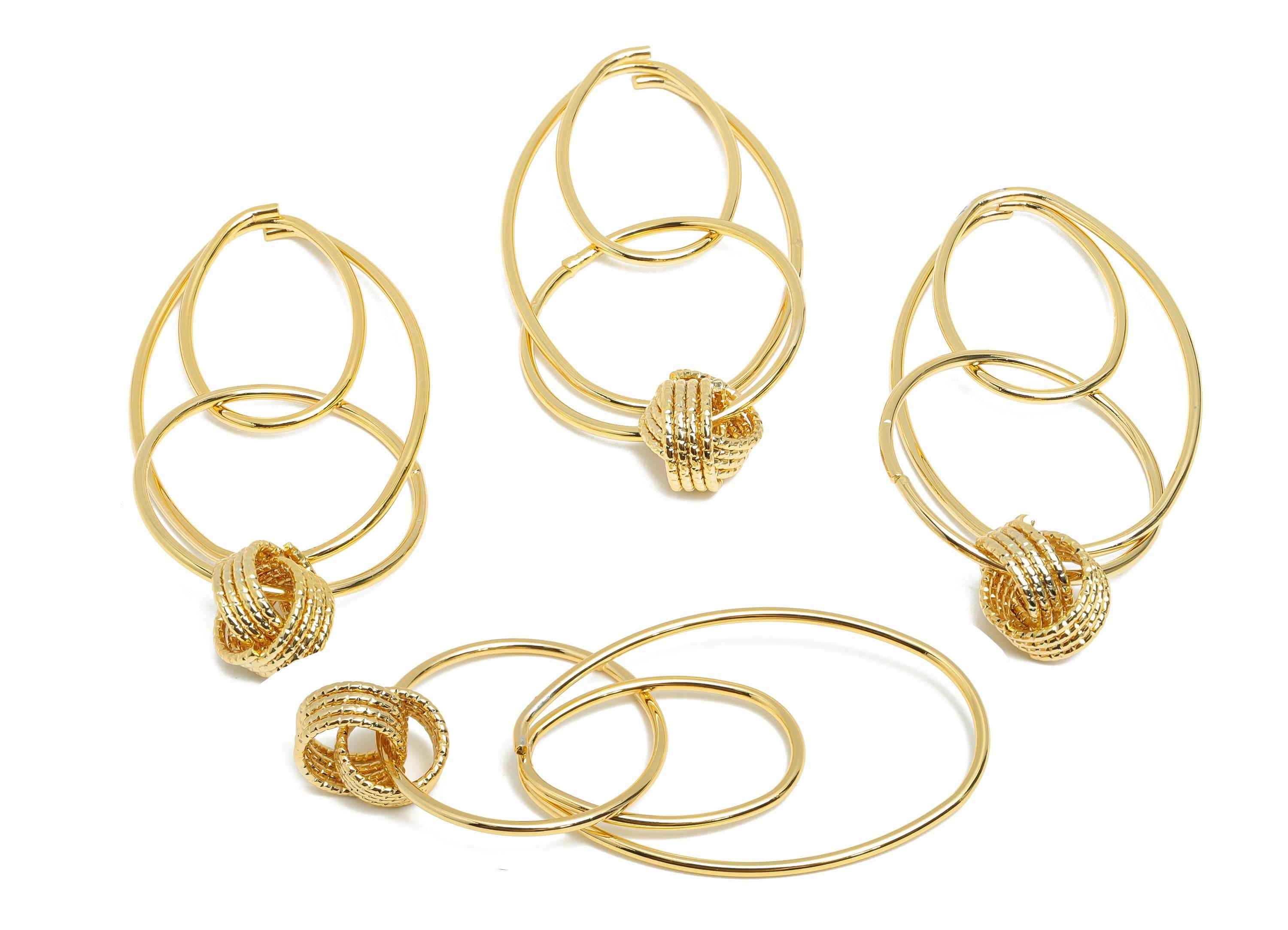 Knot Interlock Earring Charm - Brass Abstract Geometric Charm - Dangle Minimalist Earring - 18K Real Gold Plating - 80x32x1.5mm - RGP9347 - DOMEDBAZAAR