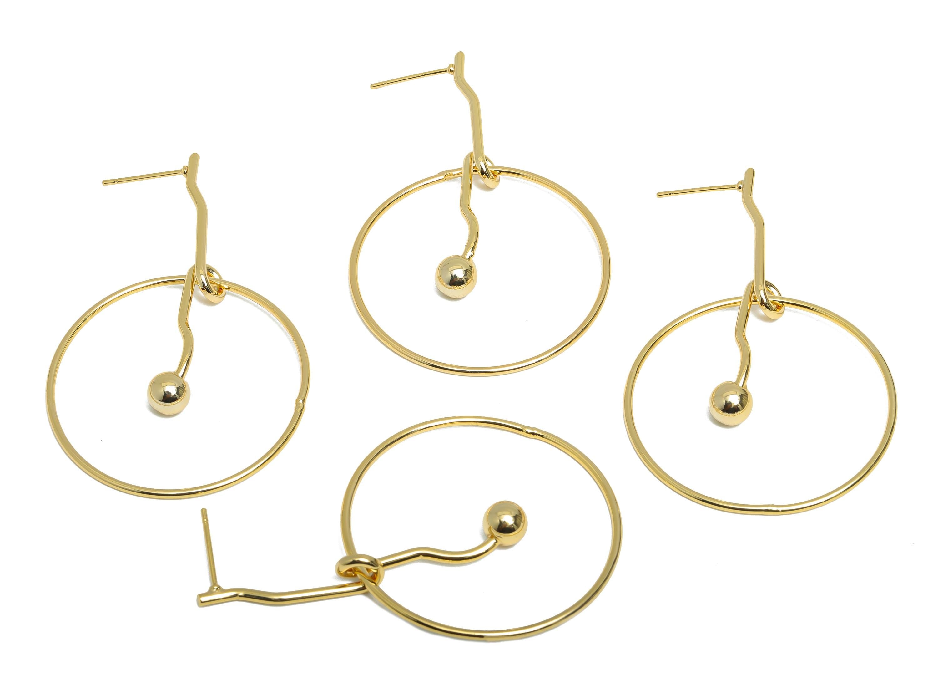 Artistic Earring Stud - Brass Gold Bead Hoop Earring Post- Trendy Geometric Earring Post - 18K Real Gold Plating - 55x35x1.5mm - RGP9348 - DOMEDBAZAAR
