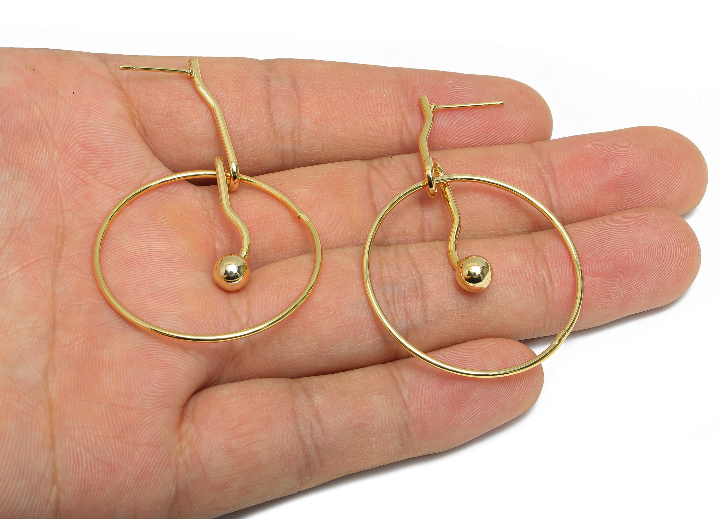Artistic Earring Stud - Brass Gold Bead Hoop Earring Post- Trendy Geometric Earring Post - 18K Real Gold Plating - 55x35x1.5mm - RGP9348 - DOMEDBAZAAR
