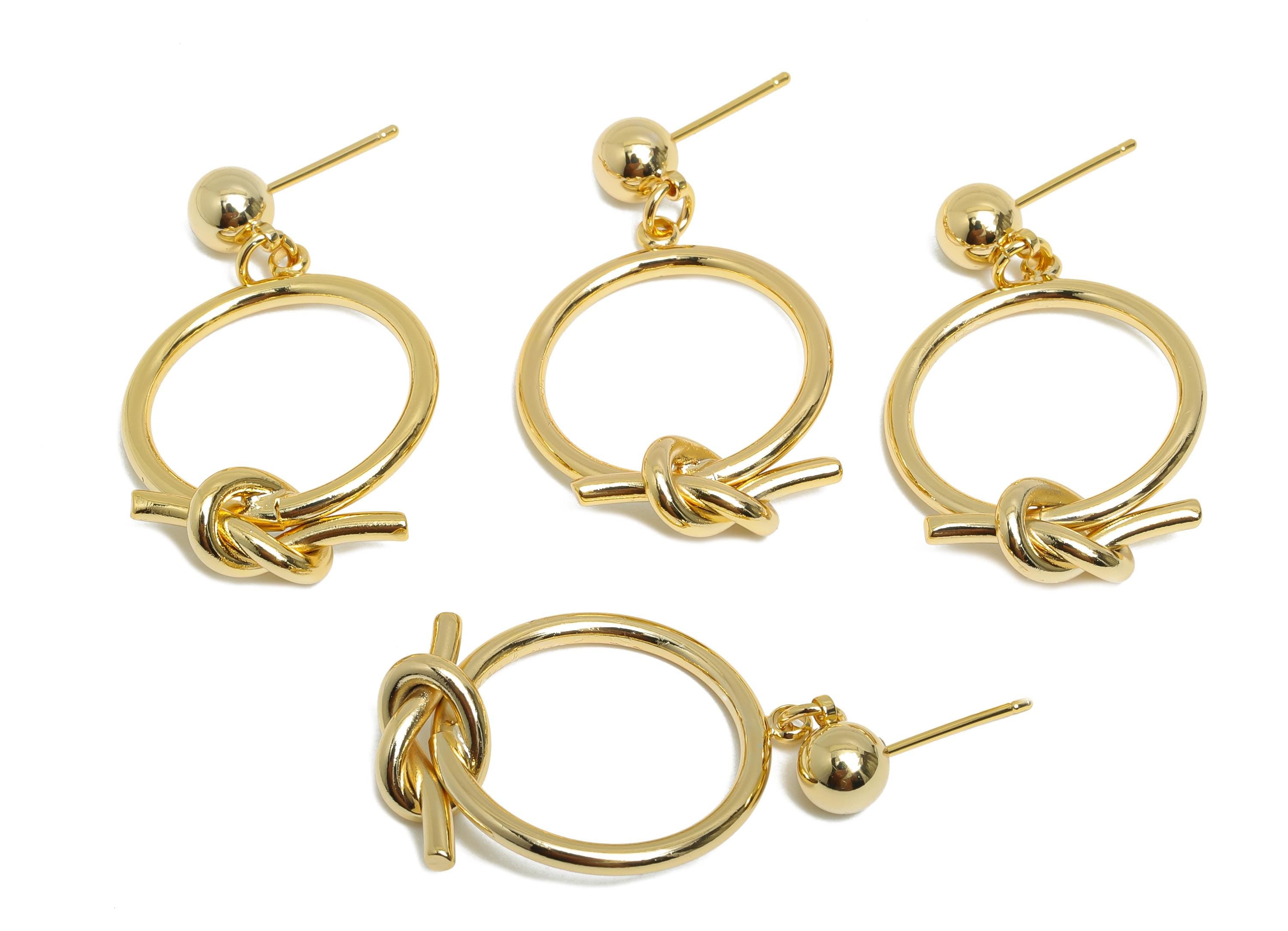 Dangle Knot Earring Stud - Brass Gold Simple and Chic Earring Post - Modern Dangle Jewelry - 18K Real Gold Plating - 42x22x4.6mm - RGP9354 - DOMEDBAZAAR