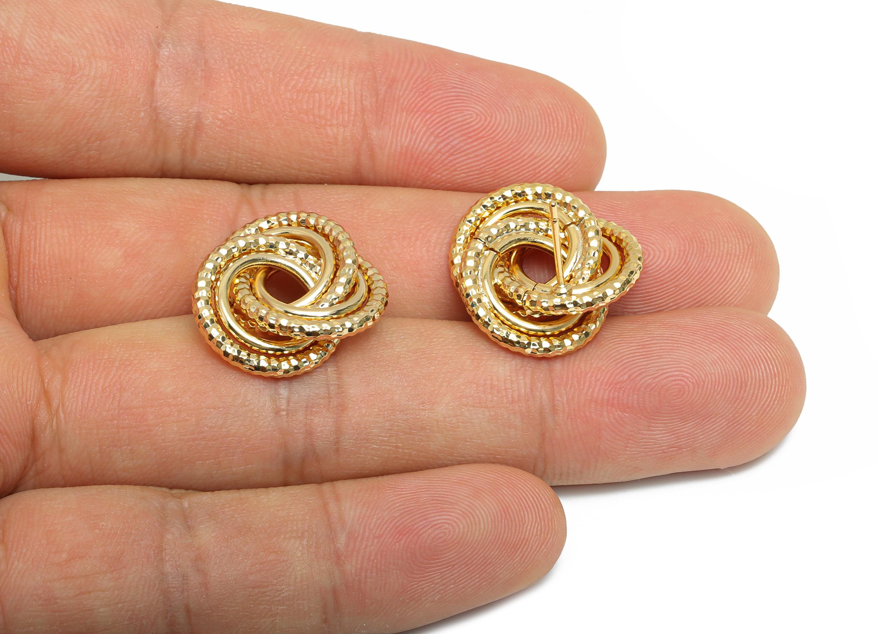 Twisted Knot Earring Stud - Brass Trendy Earring Post  - Everyday Wear Jewelry - Gold Jewelry - 18K Real Gold Plated - 19x17x4.3mm - RGP9356 - DOMEDBAZAAR