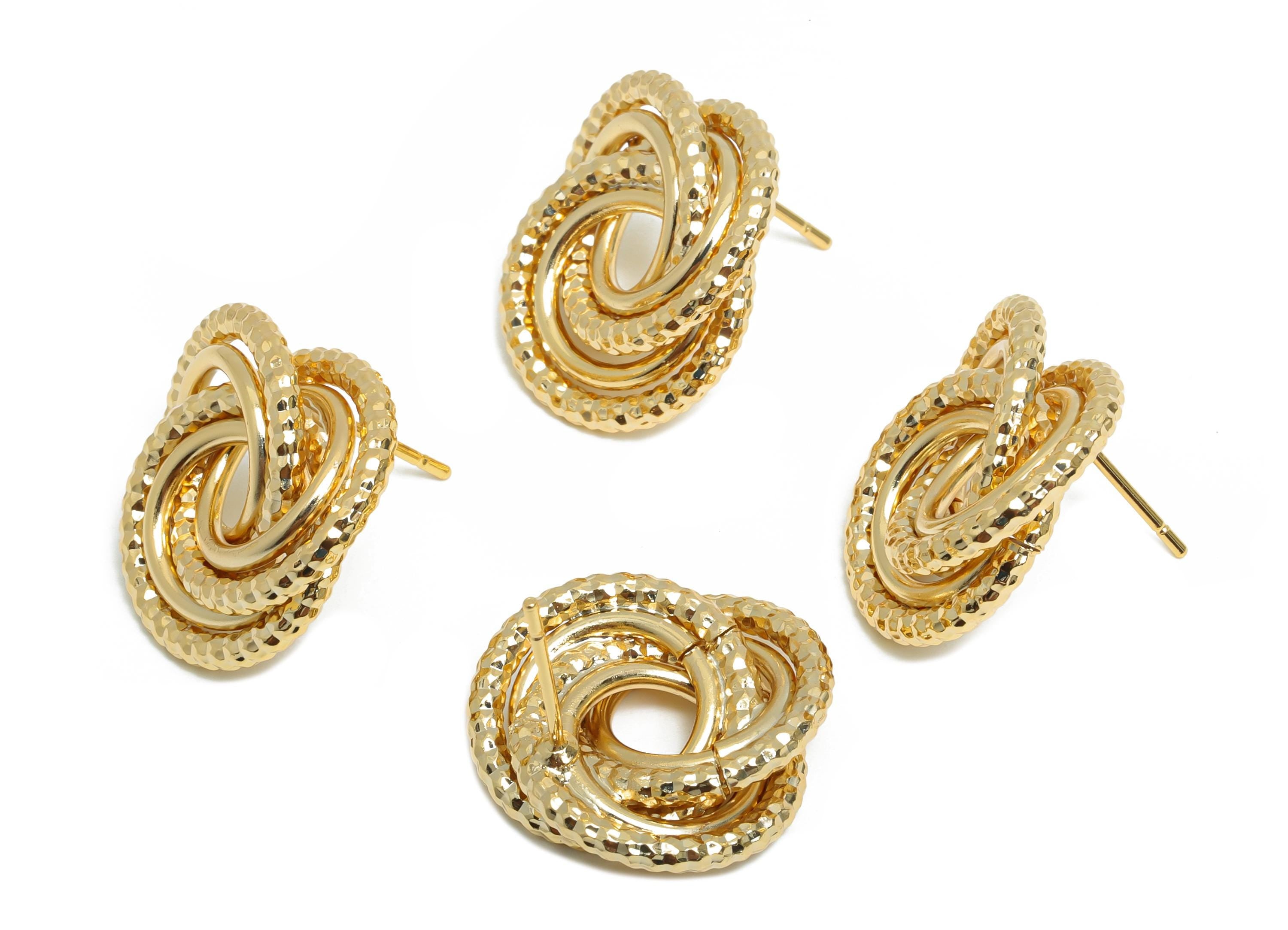 Twisted Knot Earring Stud - Brass Trendy Earring Post  - Everyday Wear Jewelry - Gold Jewelry - 18K Real Gold Plated - 19x17x4.3mm - RGP9356 - DOMEDBAZAAR