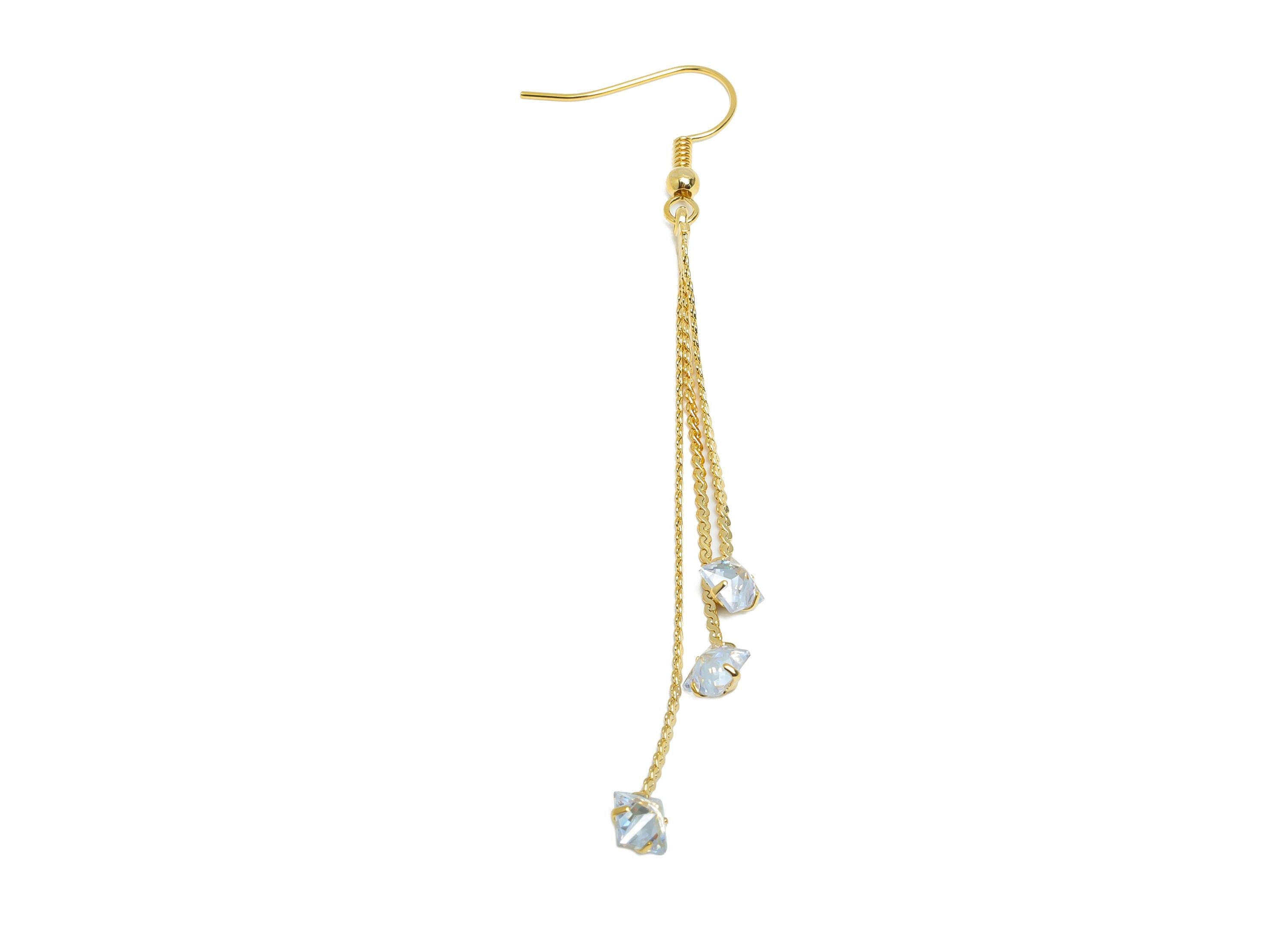 Zircon Chain Tassel Earring - Brass Gold Tassel  Earring Hook - Brass Snake Chain Jewelry - 18K Real Gold Plating - 86x6.8x4.2mm - RGP9360 - DOMEDBAZAAR