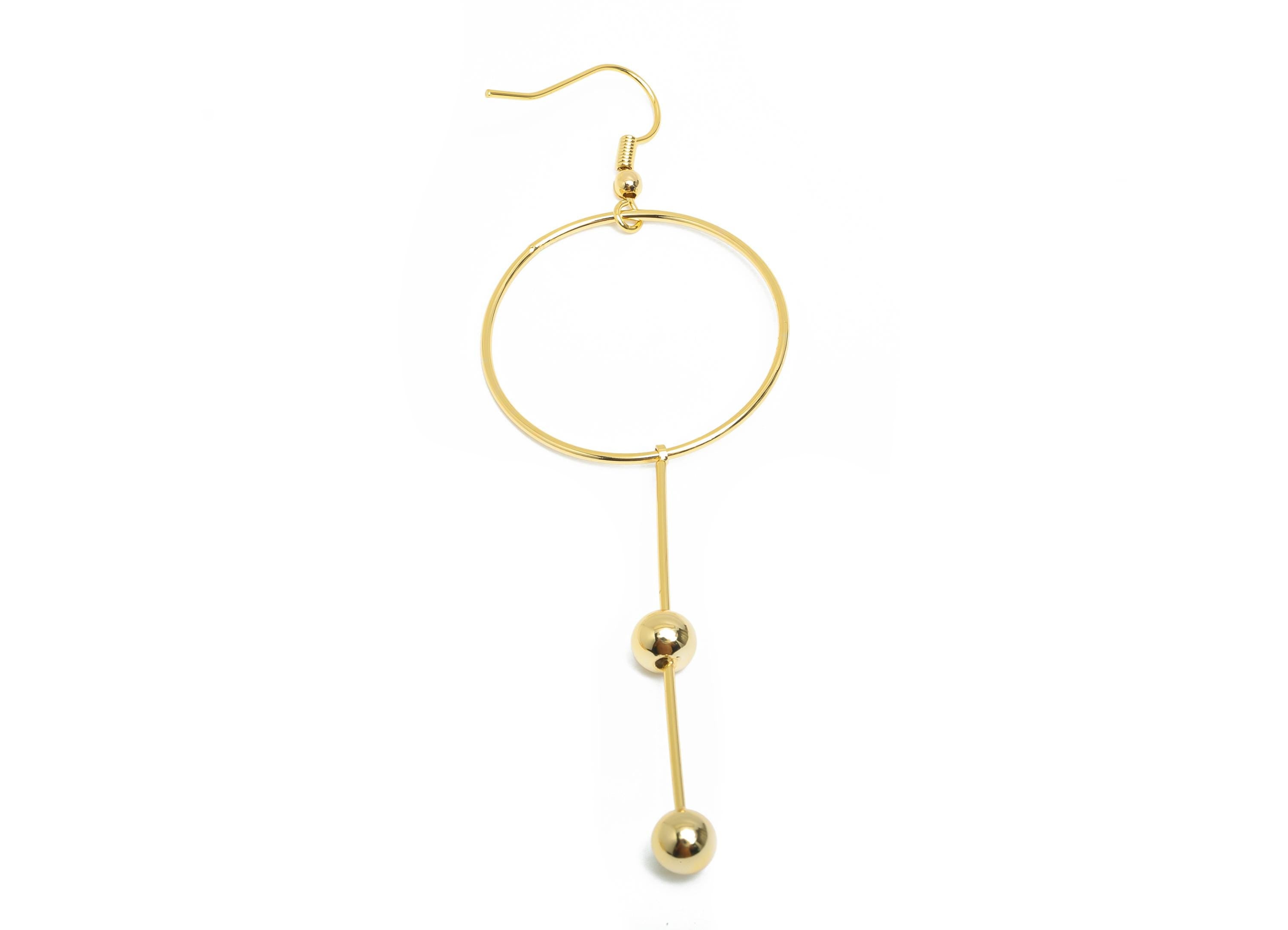 Modern Earring Hook - Brass Gold Stick Ball Hoop Earring Wire - Trendy Geometric Earring Post - 18K Real Gold Plated - 91x30x5mm - RGP9365 - DOMEDBAZAAR