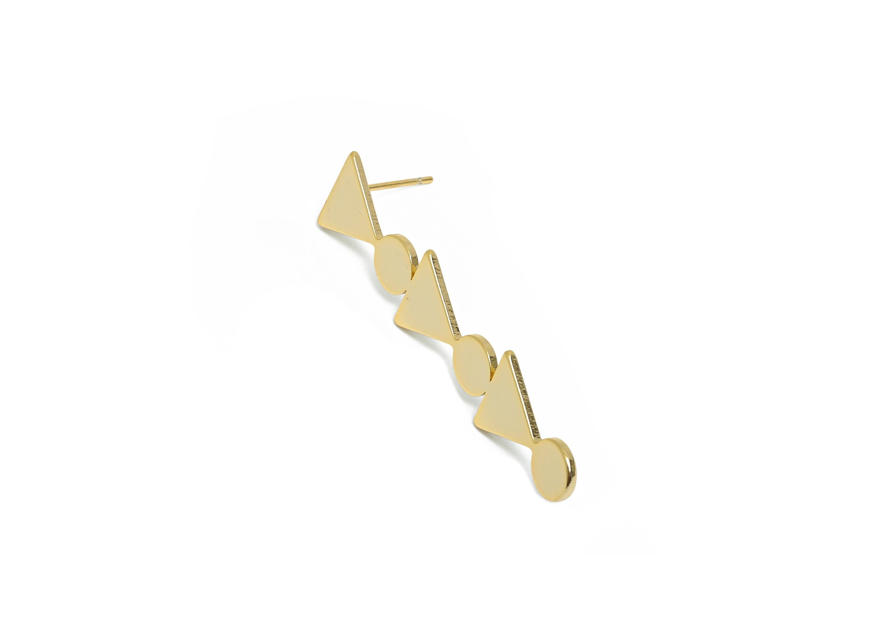 Geometry Earring Stud - Brass Triangle and Circle Earring Post - Artistic Modern Jewelry - 18K Real Gold Plated - 44x10x1mm - RGP9369 - DOMEDBAZAAR