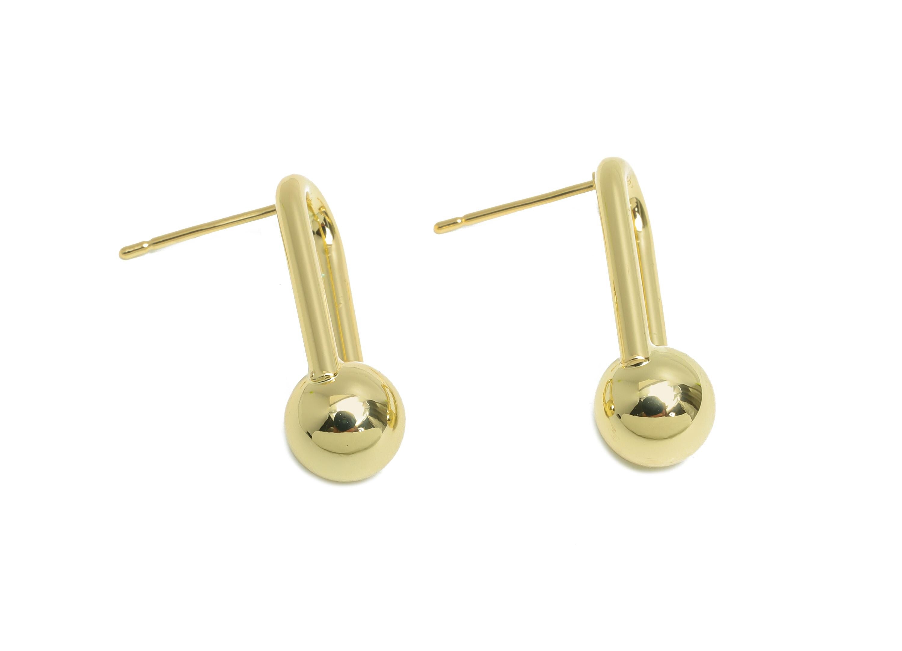 Brass Ball Earring Stud - Gold Oval Rectangle Ball Earring - Minimalist Dangle Ball Earring Post- 14K Real Gold Plated -23x9x8mm -RGP9442-14 - DOMEDBAZAAR