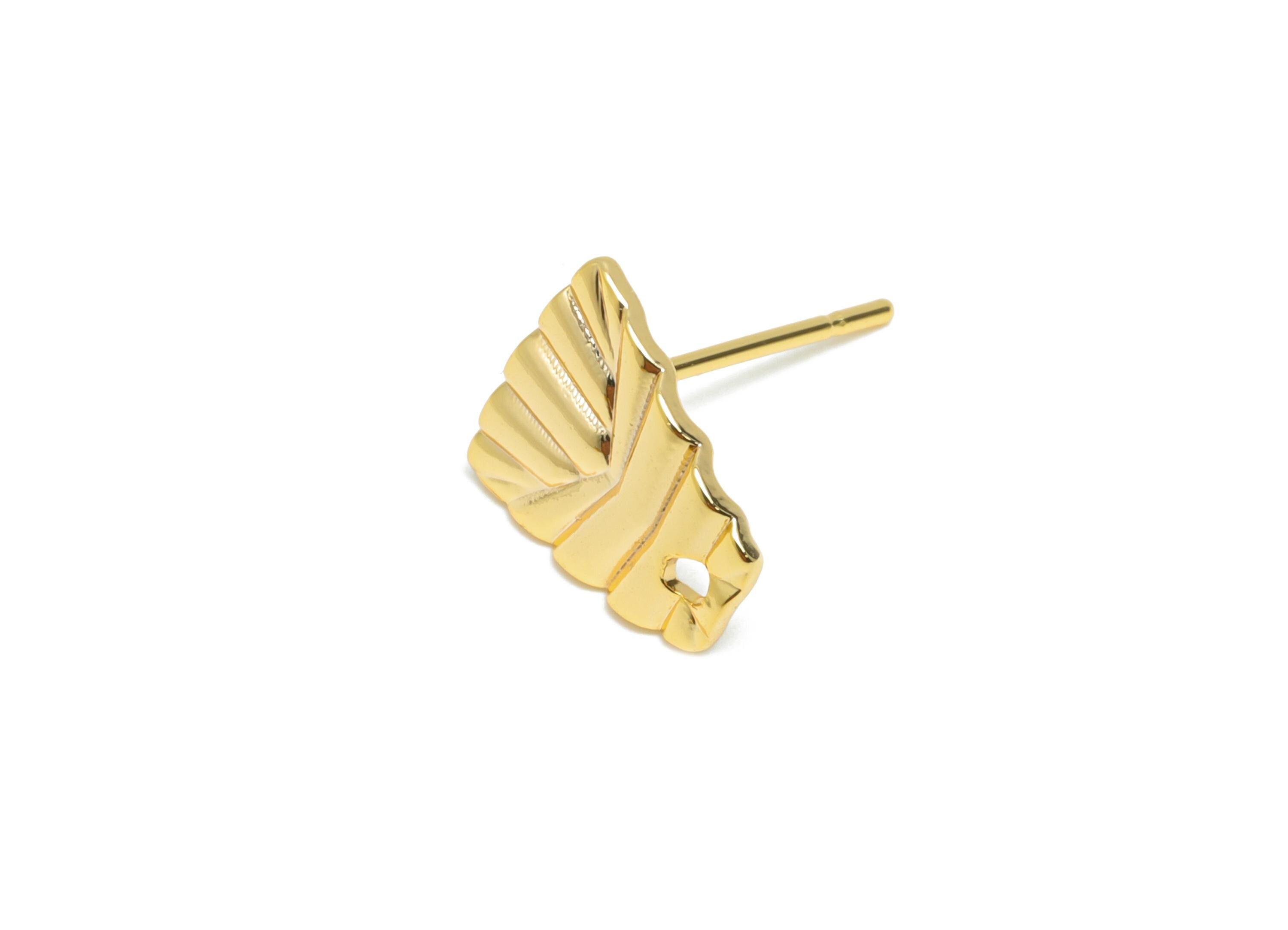 Brass Trapezoid Earring Connector - Gold Geometric Fan Earring Post - Textured Fan Earring Stud - 18K Real Gold Plated -11x9x1.4mm -RGP10364 - DOMEDBAZAAR