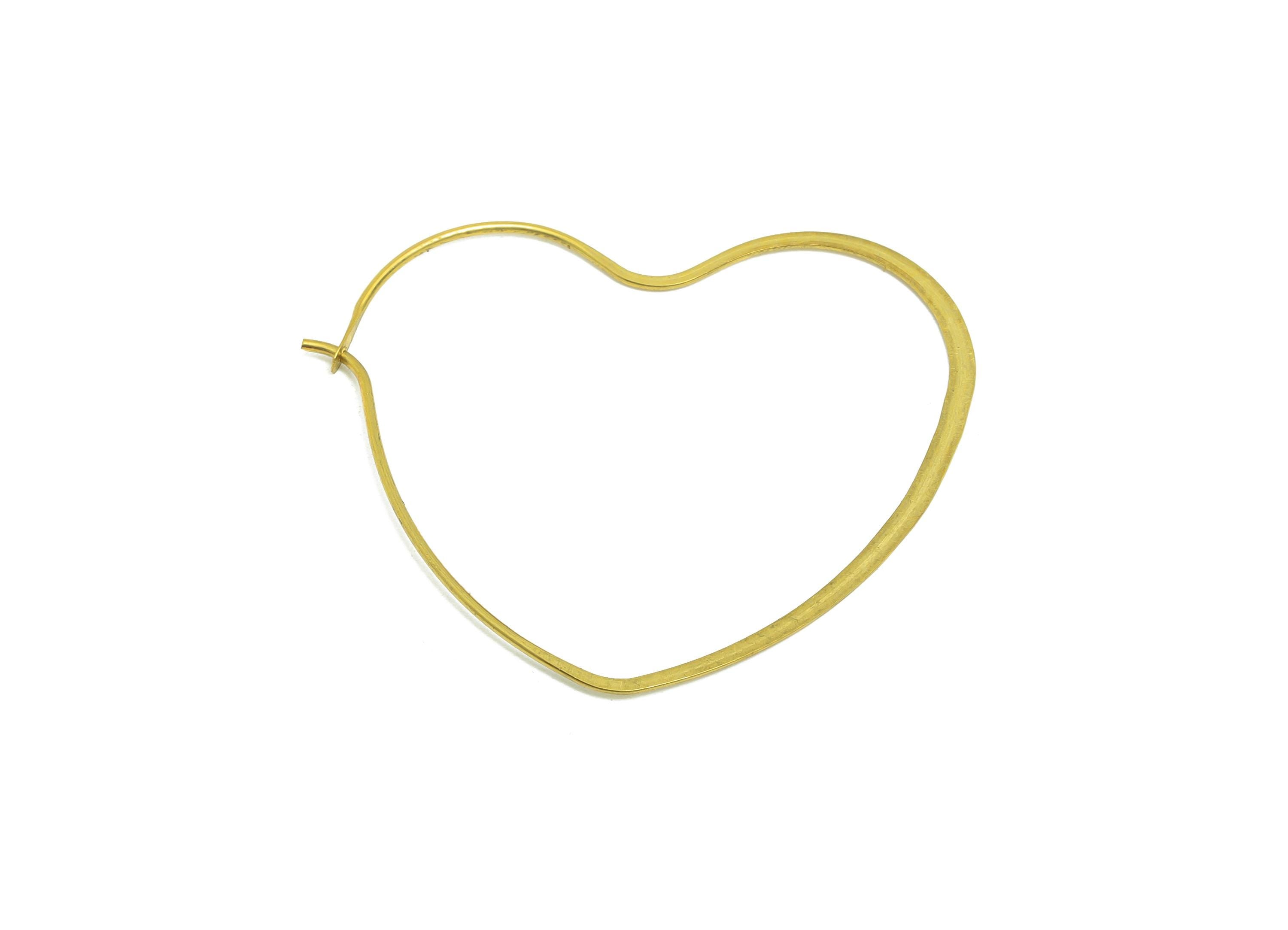 Fashion Heart Wire Hoop Earring - Raw Brass Hammered Thin Wire Hoop Clasp - Simple Jewelry - Minimalist Hoop Jewelry  - PP10929-35 - DOMEDBAZAAR