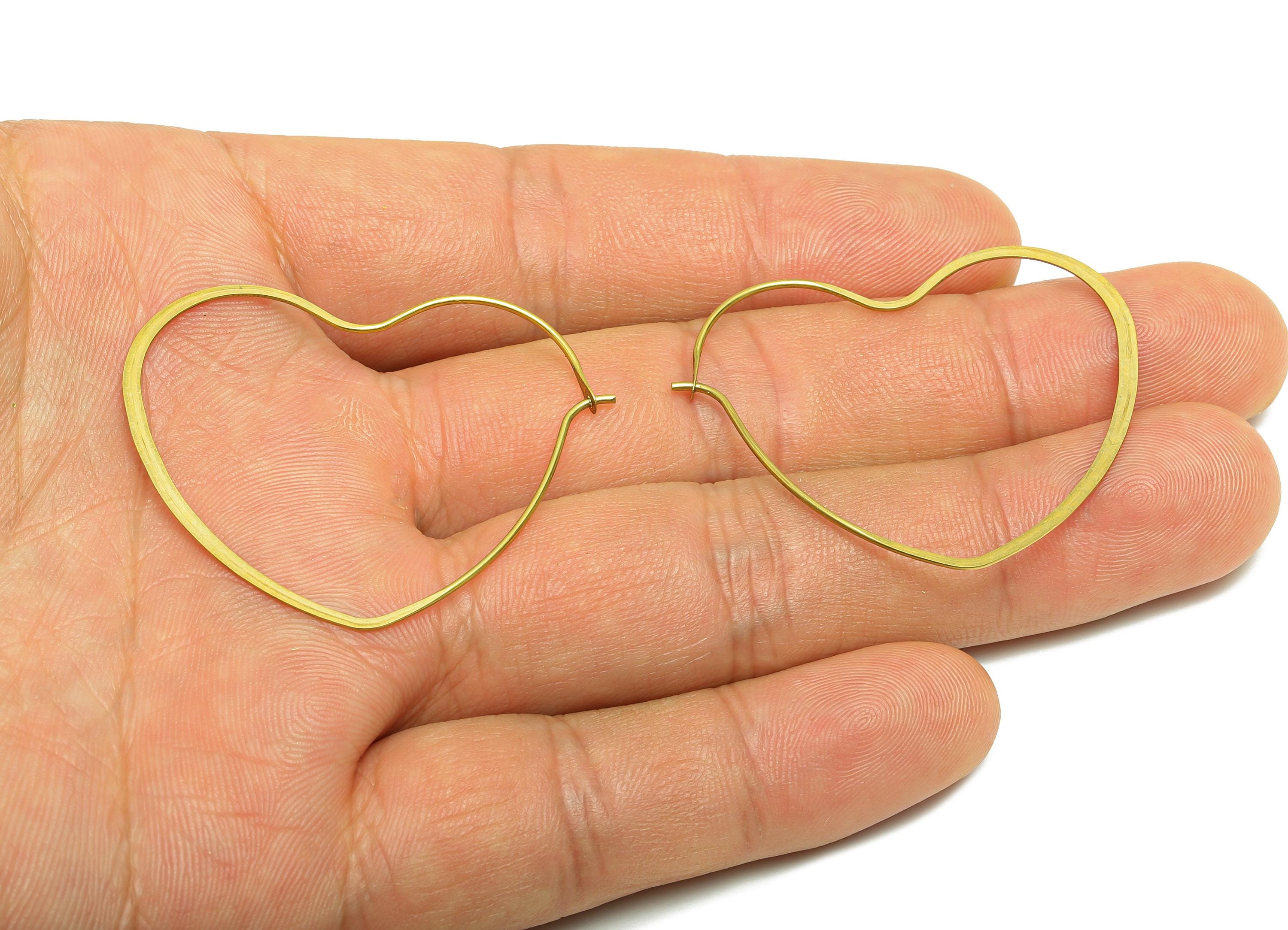 Fashion Heart Wire Hoop Earring - Raw Brass Hammered Thin Wire Hoop Clasp - Simple Jewelry - Minimalist Hoop Jewelry  - PP10929-35 - DOMEDBAZAAR