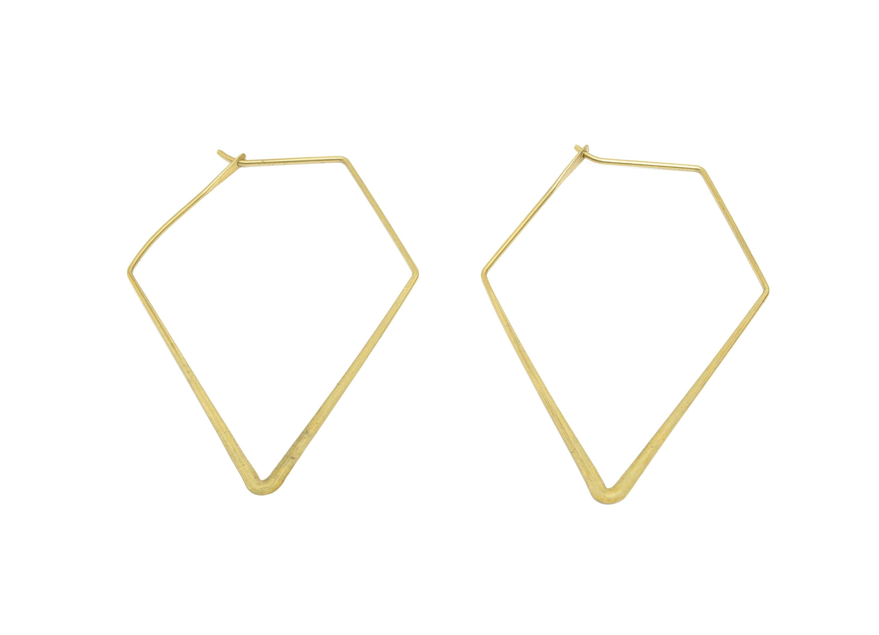 Fashion Pentagon Wire Hoop Earring - Raw Brass Hammered Thin Wire Hoop Clasp - Simple Jewelry - Minimalist Hoop Jewelry  - PP10933-50 - DOMEDBAZAAR