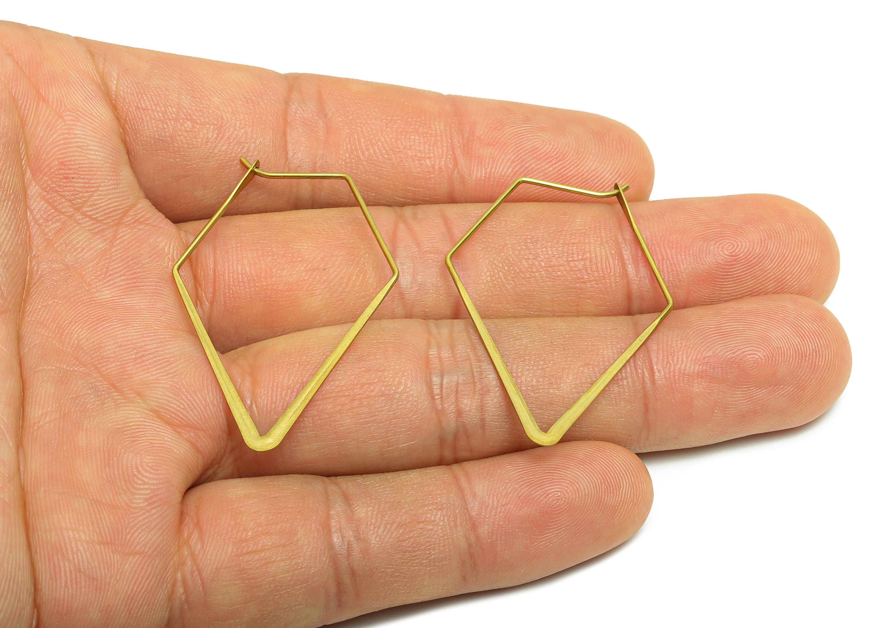 Fashion Pentagon Wire Hoop Earring - Raw Brass Hammered Thin Wire Hoop Clasp - Simple Jewelry - Minimalist Hoop Jewelry  - PP10933-40 - DOMEDBAZAAR