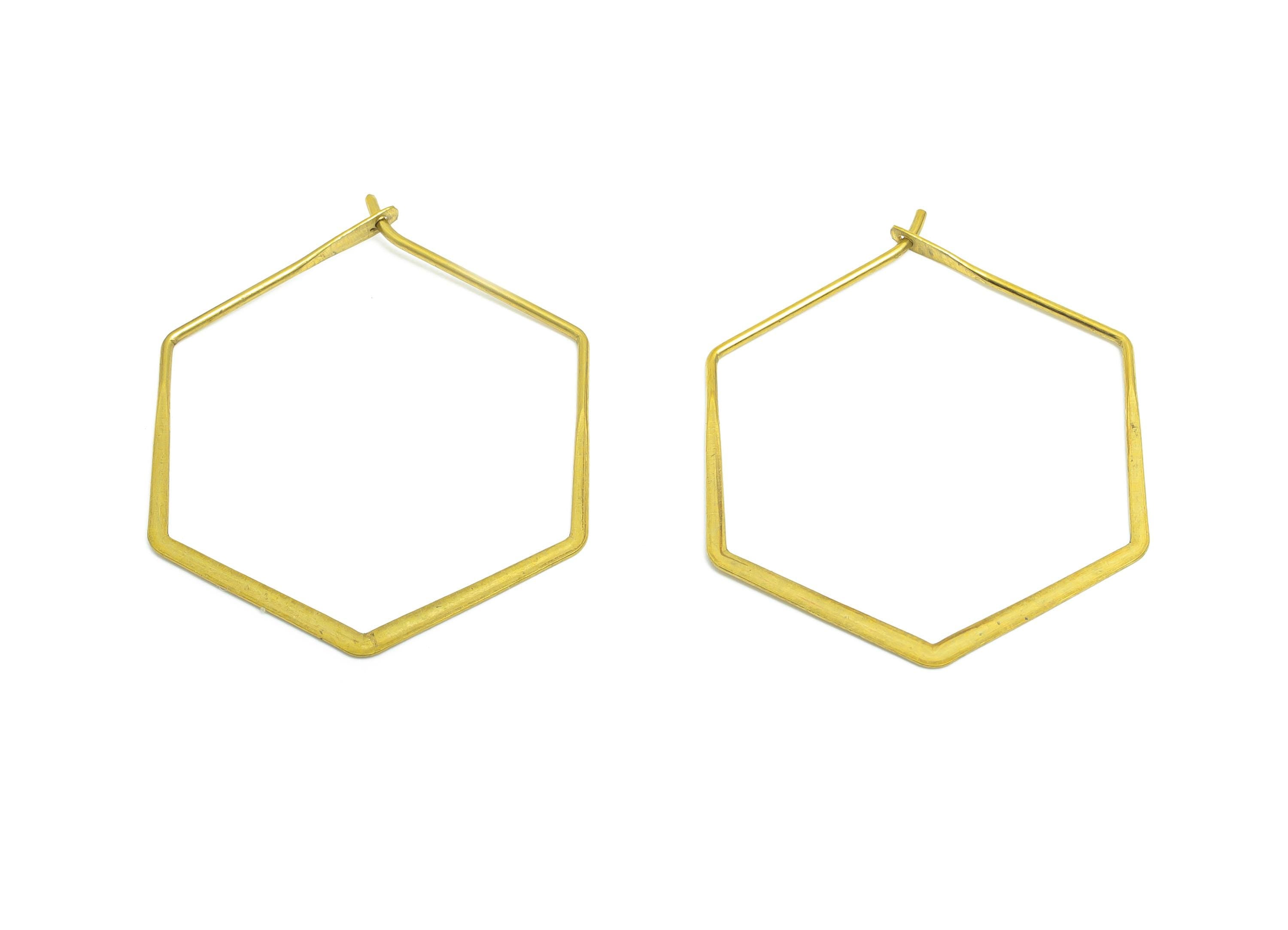 Fashion Hexagon Wire Hoop Earring - Raw Brass Hammered Thin Wire Hoop Clasp - Simple Jewelry - Minimalist Hoop Jewelry  - PP10930-30 - DOMEDBAZAAR
