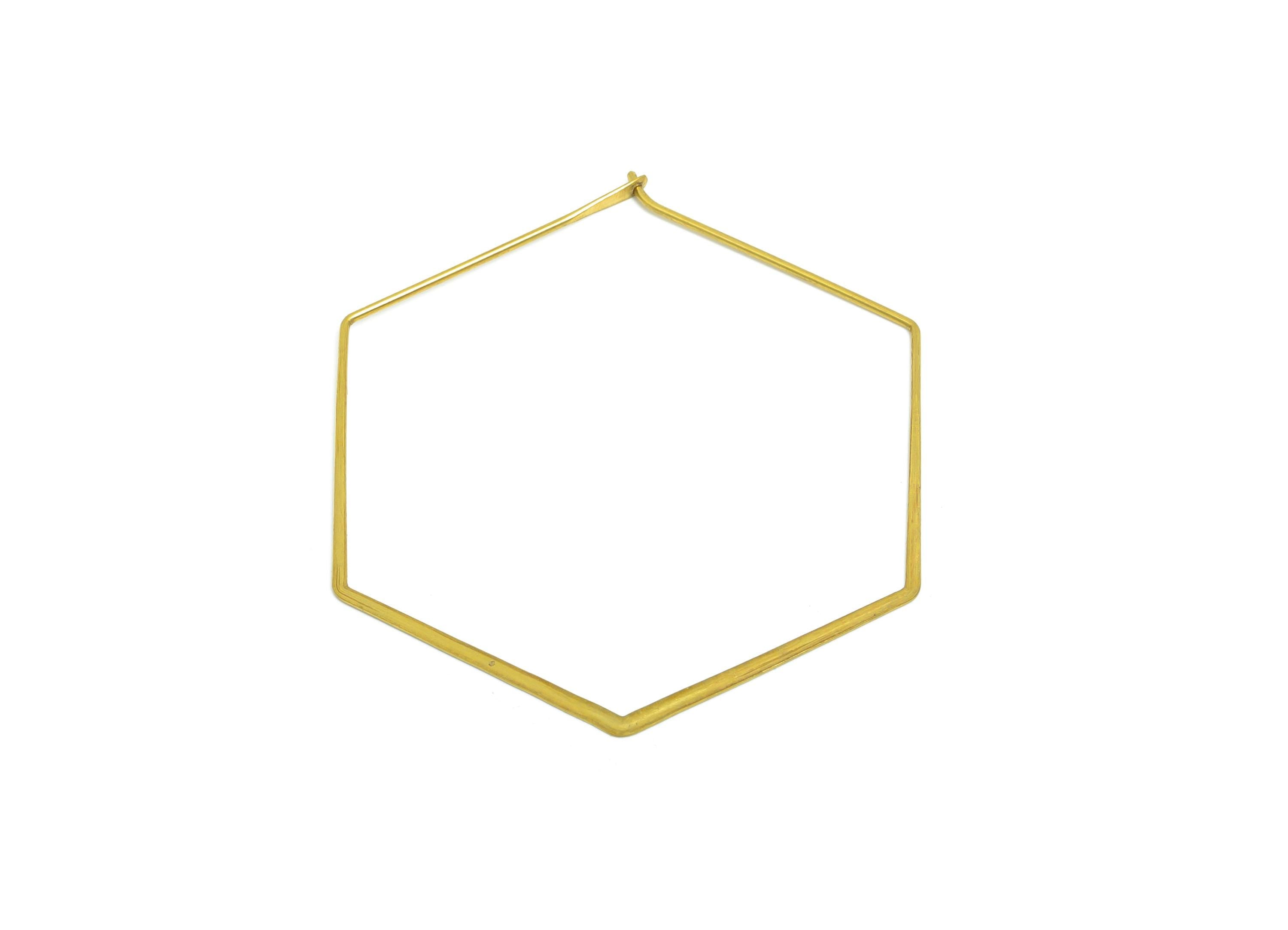 Fashion Hexagon Wire Hoop Earring - Raw Brass Hammered Thin Wire Hoop Clasp - Simple Jewelry - Minimalist Hoop Jewelry  - PP10930-45 - DOMEDBAZAAR