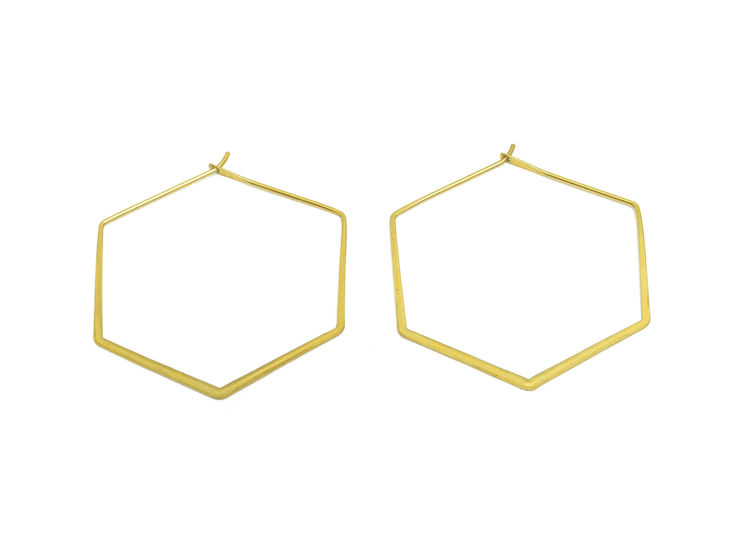 Fashion Hexagon Wire Hoop Earring - Raw Brass Hammered Thin Wire Hoop Clasp - Simple Jewelry - Minimalist Hoop Jewelry  - PP10930-40 - DOMEDBAZAAR