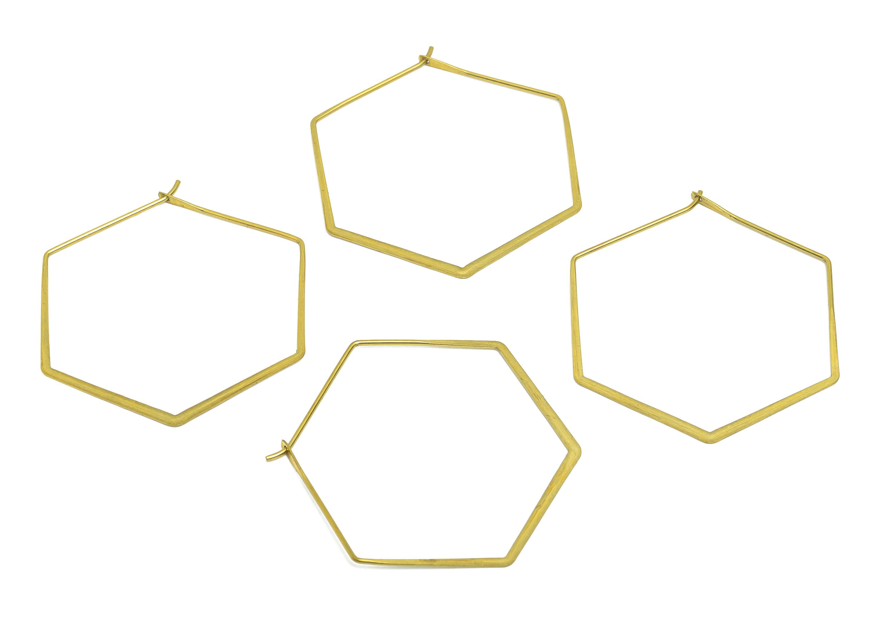 Fashion Hexagon Wire Hoop Earring - Raw Brass Hammered Thin Wire Hoop Clasp - Simple Jewelry - Minimalist Hoop Jewelry  - PP10930-40 - DOMEDBAZAAR