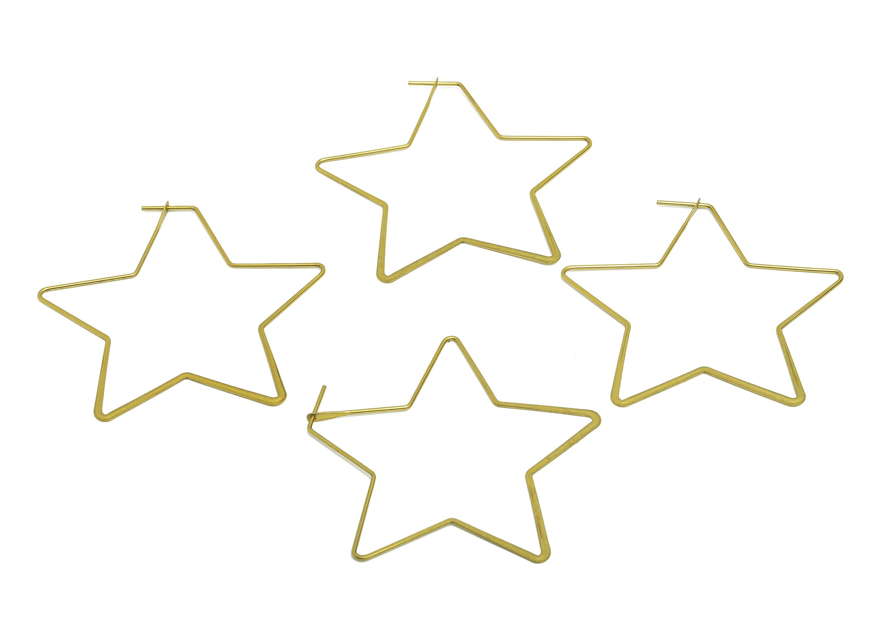 Fashion Star Wire Hoop Earring - Raw Brass Hammered Thin Wire Hoop Clasp - Simple Jewelry - Minimalist Hoop Jewelry  - PP10927-50 - DOMEDBAZAAR