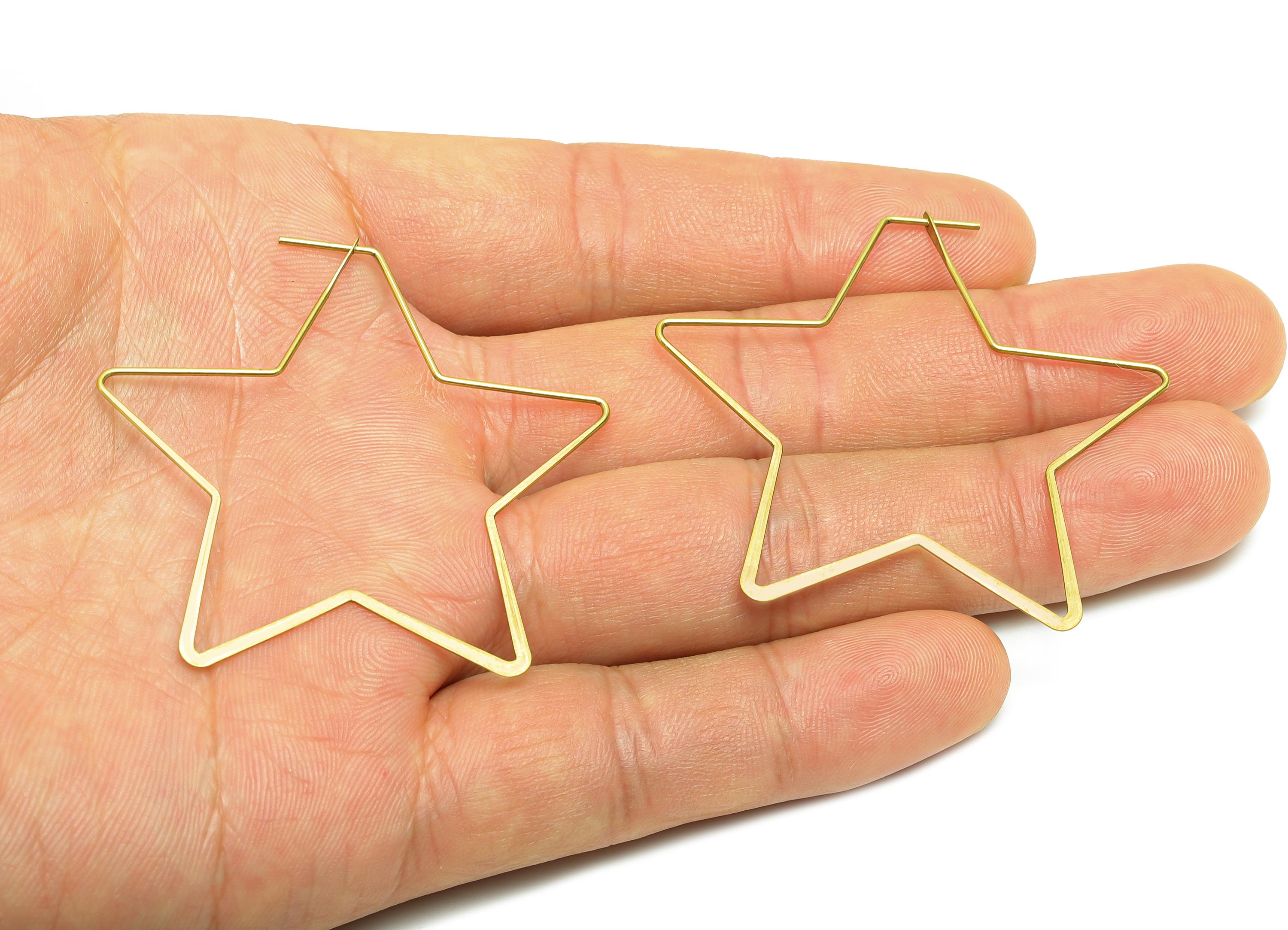 Fashion Star Wire Hoop Earring - Raw Brass Hammered Thin Wire Hoop Clasp - Simple Jewelry - Minimalist Hoop Jewelry  - PP10927-50 - DOMEDBAZAAR