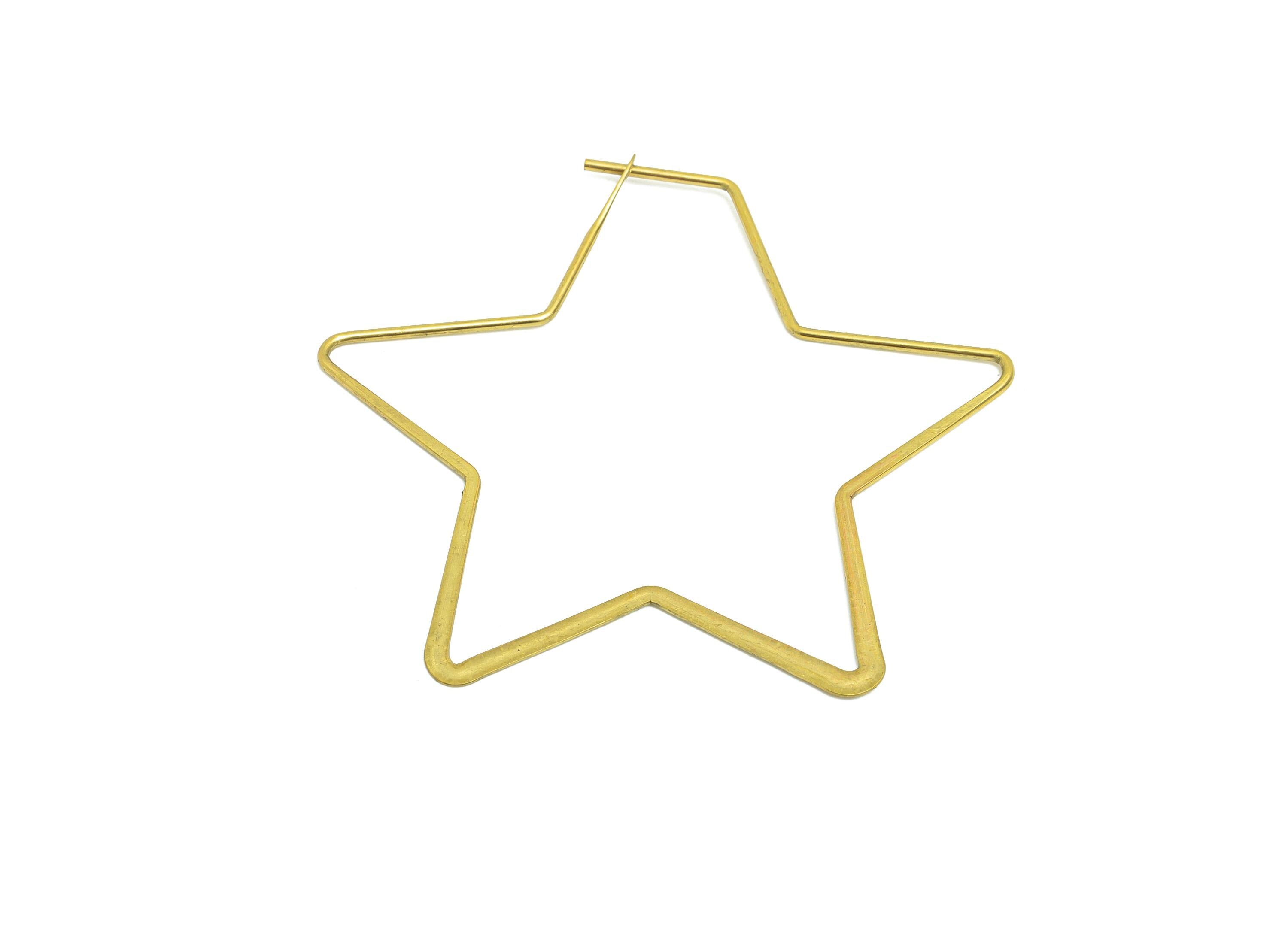 Fashion Star Wire Hoop Earring - Raw Brass Hammered Thin Wire Hoop Clasp - Simple Jewelry - Minimalist Hoop Jewelry  - PP10927-40 - DOMEDBAZAAR