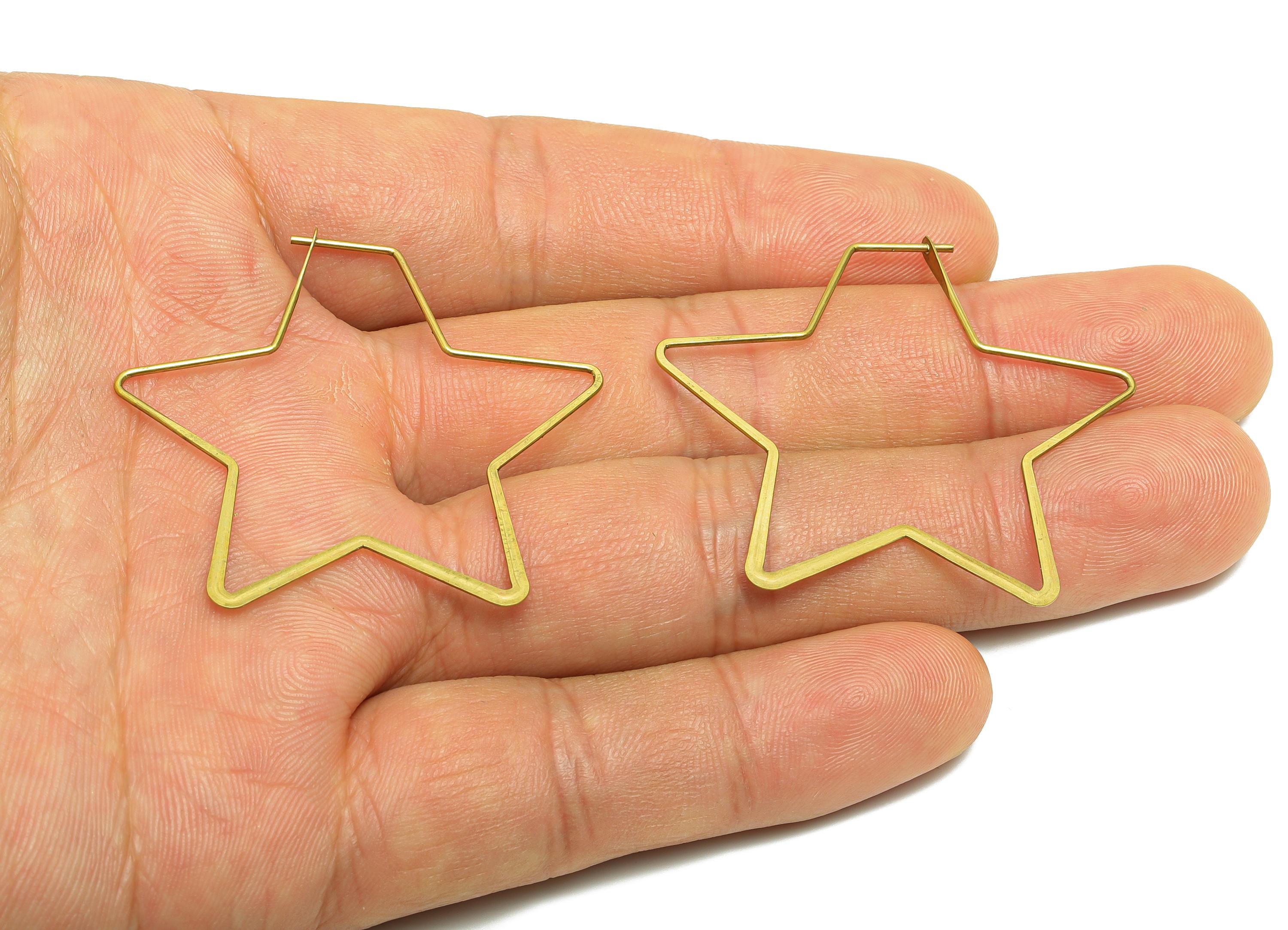 Fashion Star Wire Hoop Earring - Raw Brass Hammered Thin Wire Hoop Clasp - Simple Jewelry - Minimalist Hoop Jewelry  - PP10927-40 - DOMEDBAZAAR