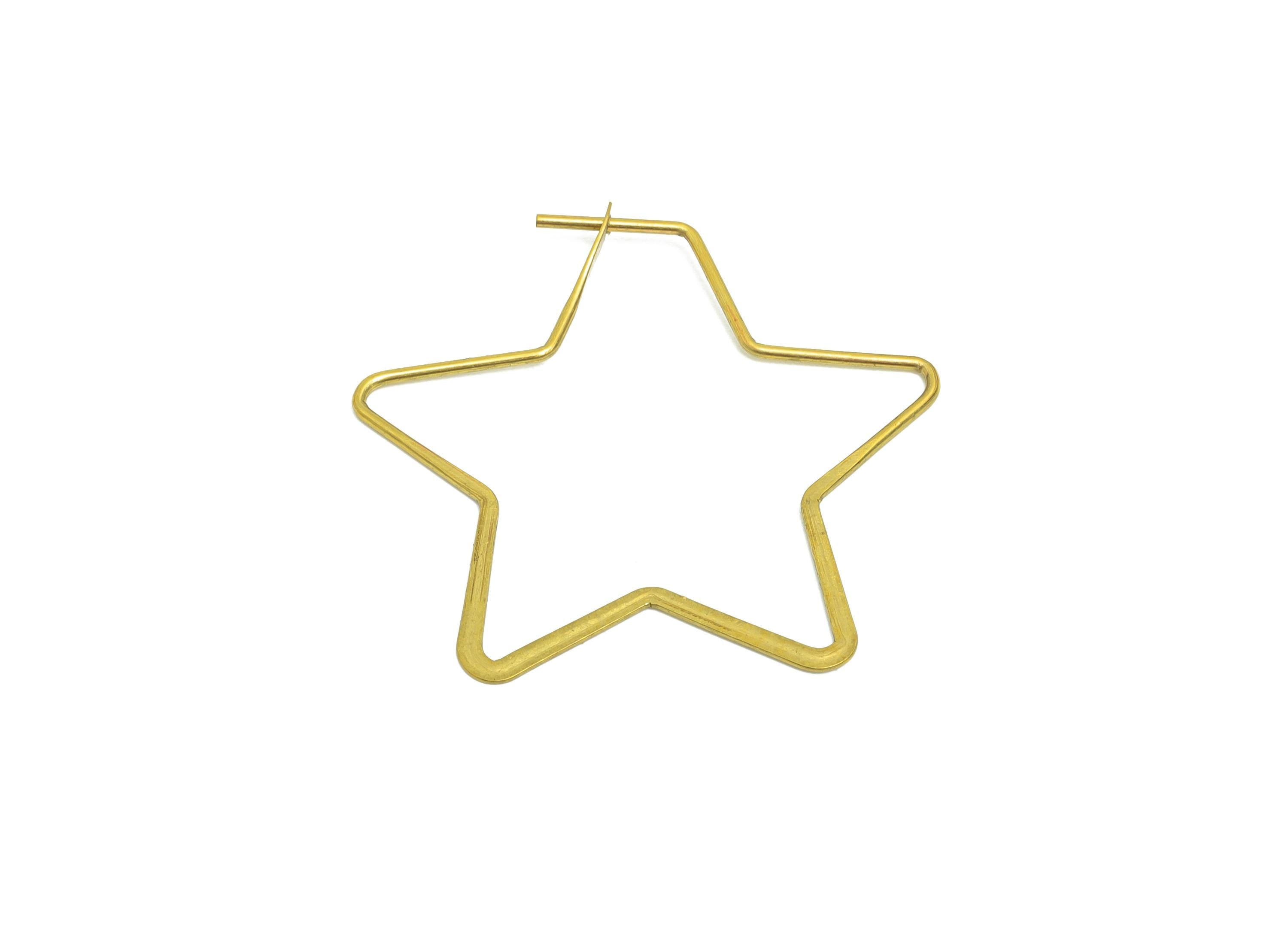 Fashion Star Wire Hoop Earring - Raw Brass Hammered Thin Wire Hoop Clasp - Simple Jewelry - Minimalist Hoop Jewelry  - PP10927-30 - DOMEDBAZAAR