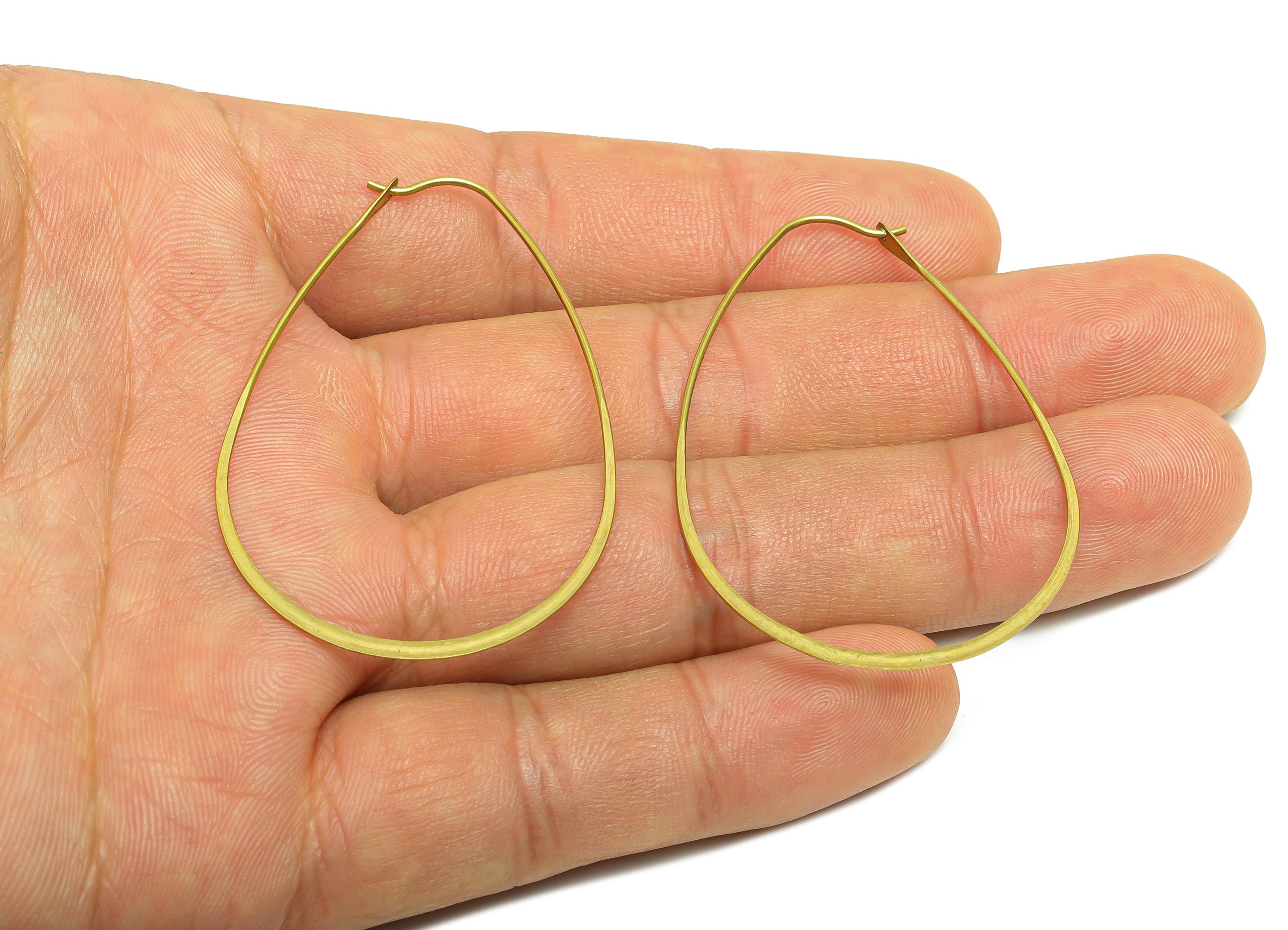 Fashion Teardrop Wire Hoop Earring - Raw Brass Hammered Thin Wire Hoop Clasp - Simple Jewelry - Minimalist Drop Hoop Jewelry  - PP10931-50 - DOMEDBAZAAR