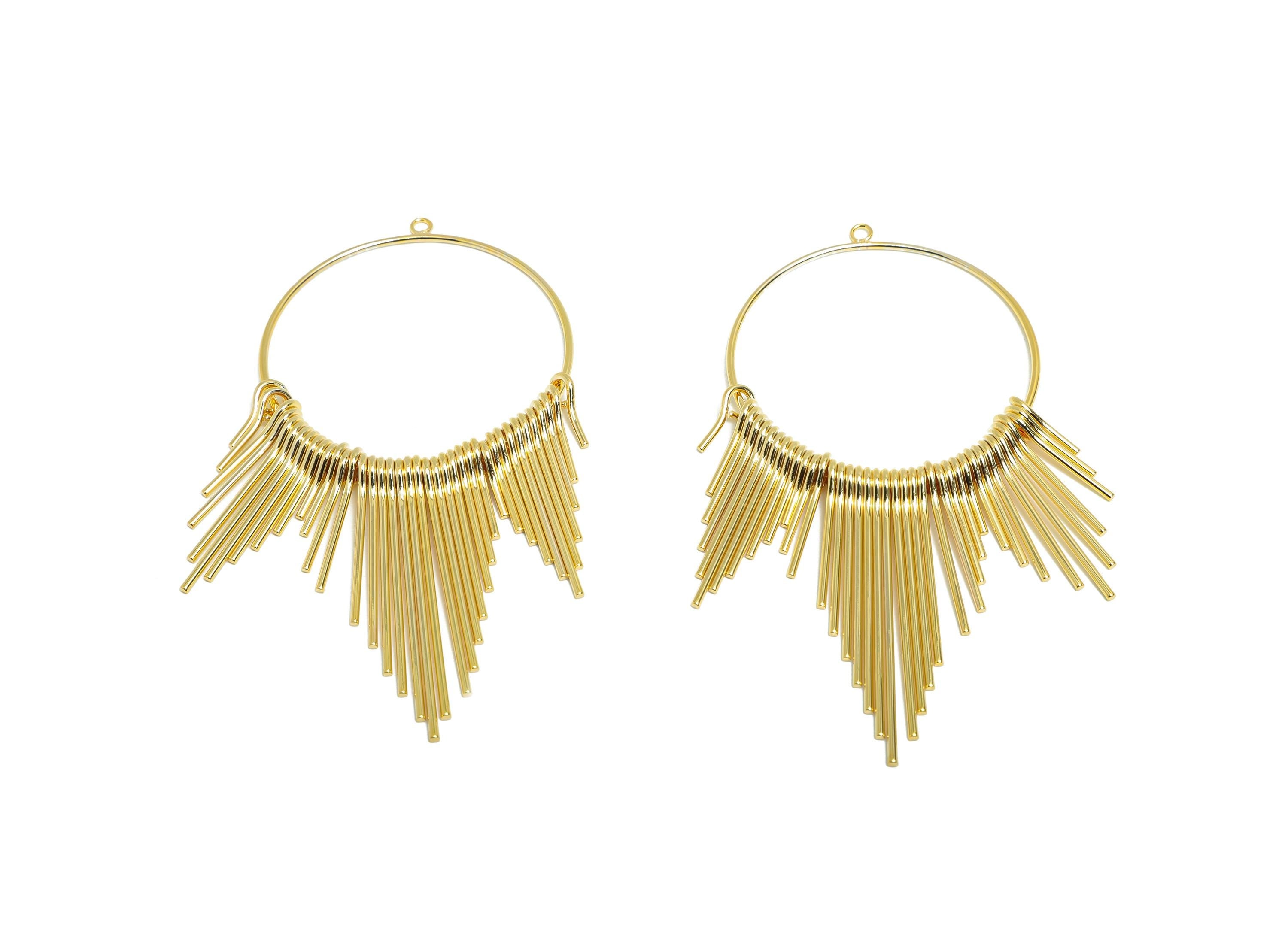 Fringe Hoop Earring Charm - Brass Tassel Wire Charm - Modern Layered Wire Gold Charm - DIY Jewelry - 18K Real Gold Plated -89x44x1mm-RGP9402 - DOMEDBAZAAR