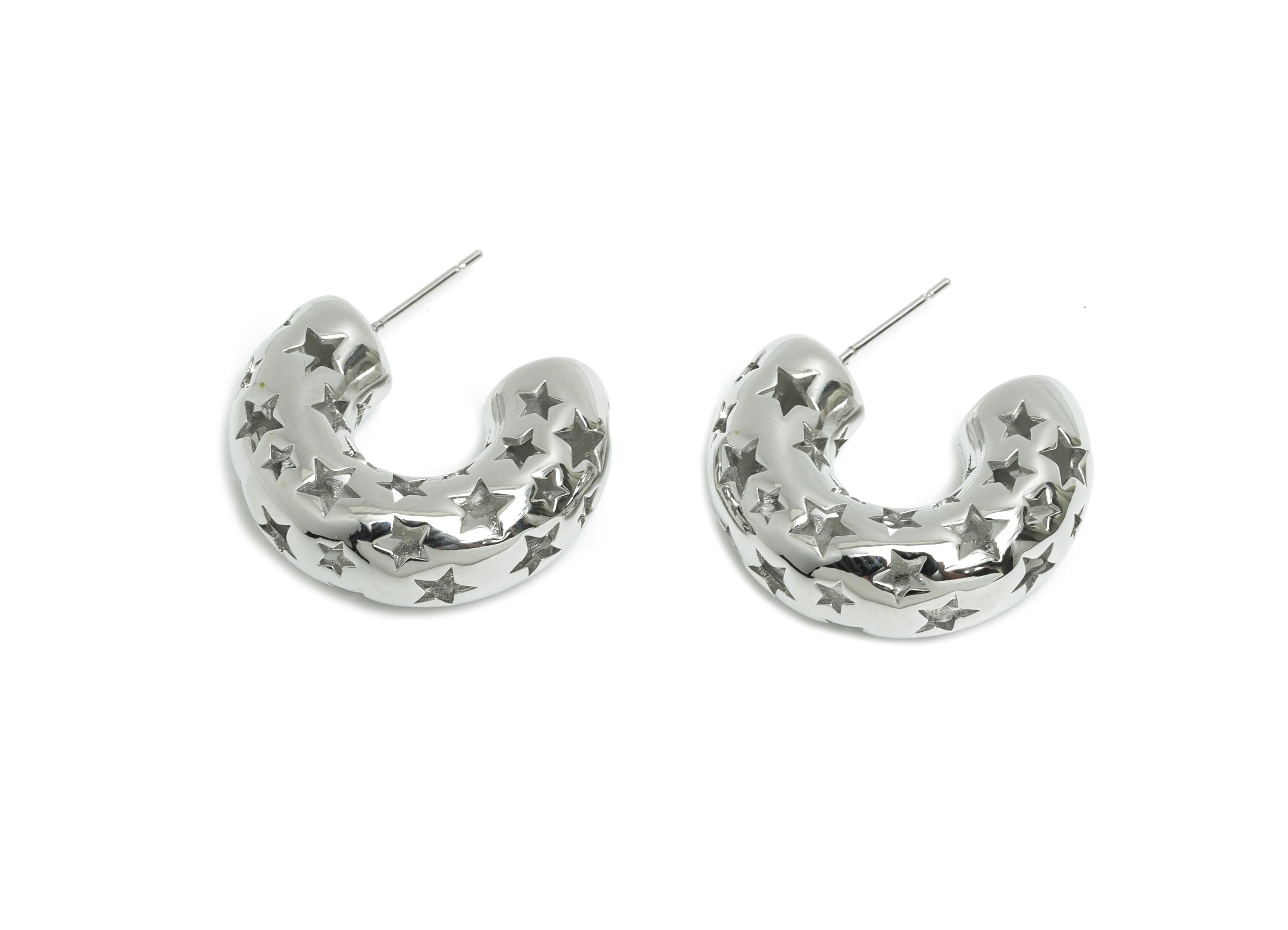 Star Hoop Earring Post - Brass Hollow Star Motif Earring - Artistic Earring Post - Trendy Hoop Earring - Bold Jewelry - 26x21x9mm - RGP9386S - DOMEDBAZAAR