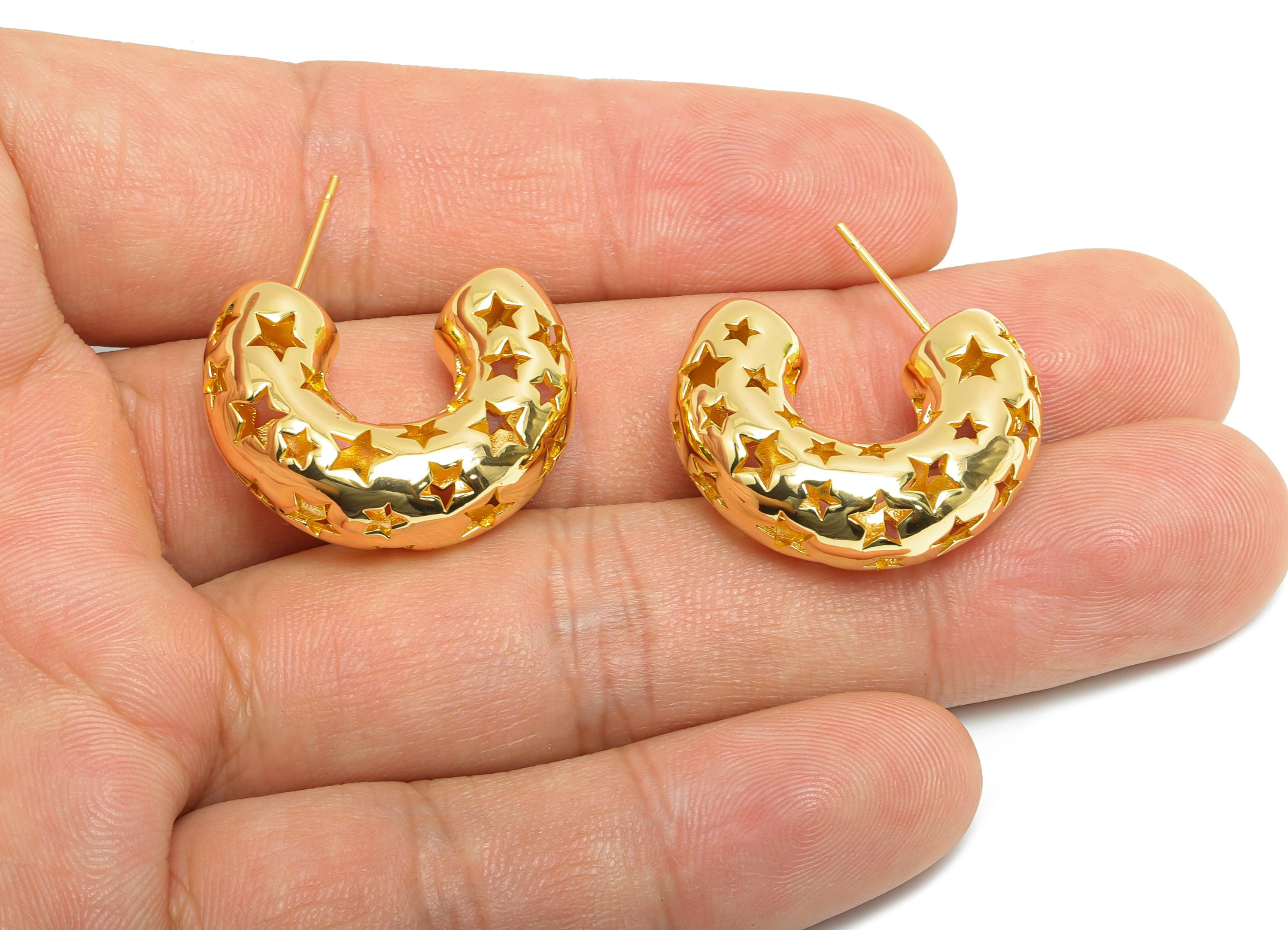 Star Hoop Earring Post - Brass Hollow Star Motif Earring - Artistic Earring Post - Trendy Hoop Earring - Bold Jewelry - 26x21x9mm - RGP9386 - DOMEDBAZAAR