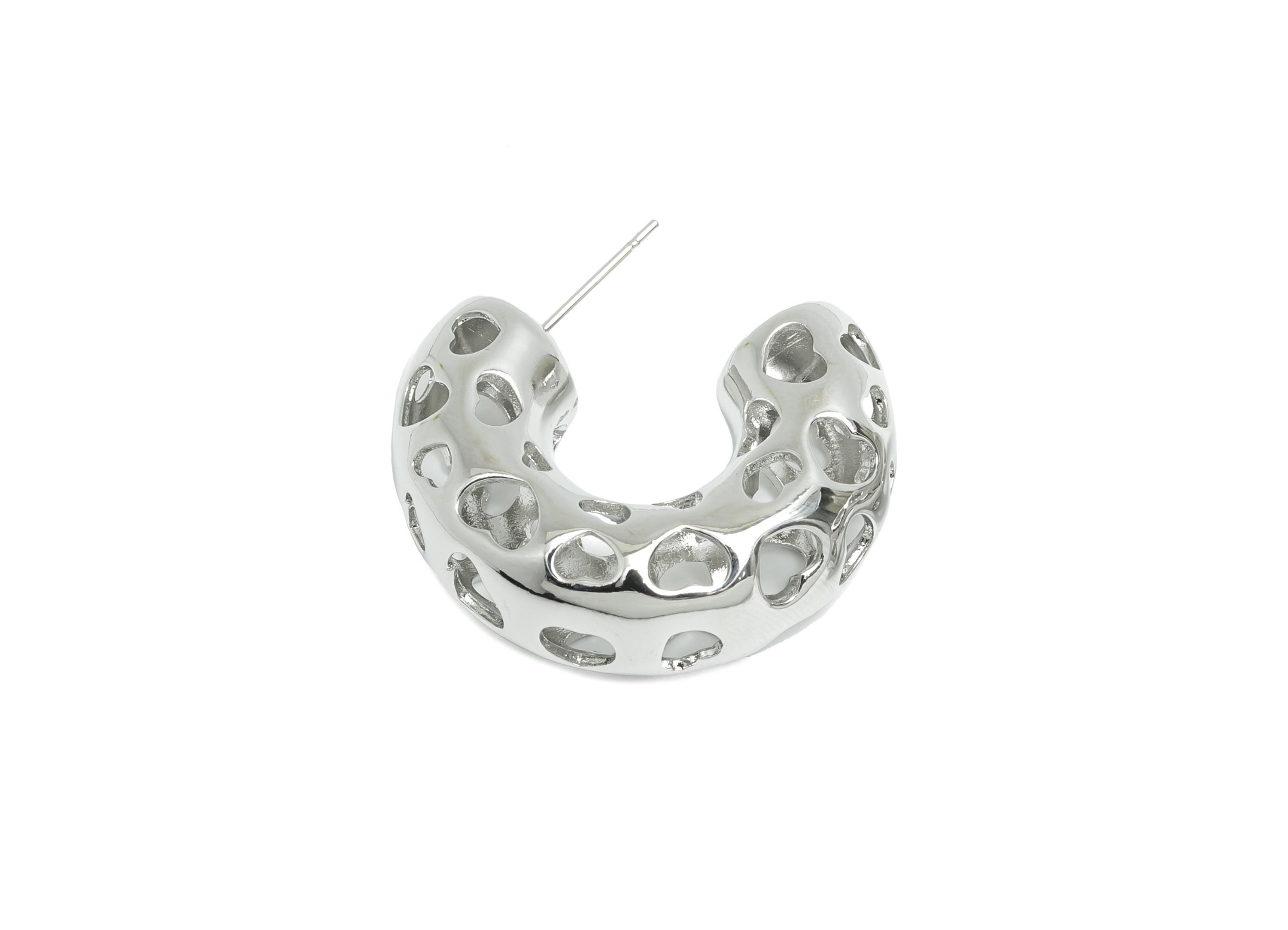 Heart Hoop Earring Post - Brass Hollow Heart Earring - Artistic Earring Post - Trendy Hoop Earring - Bold Jewelry - 31x25x10mm - RGP9389S - DOMEDBAZAAR