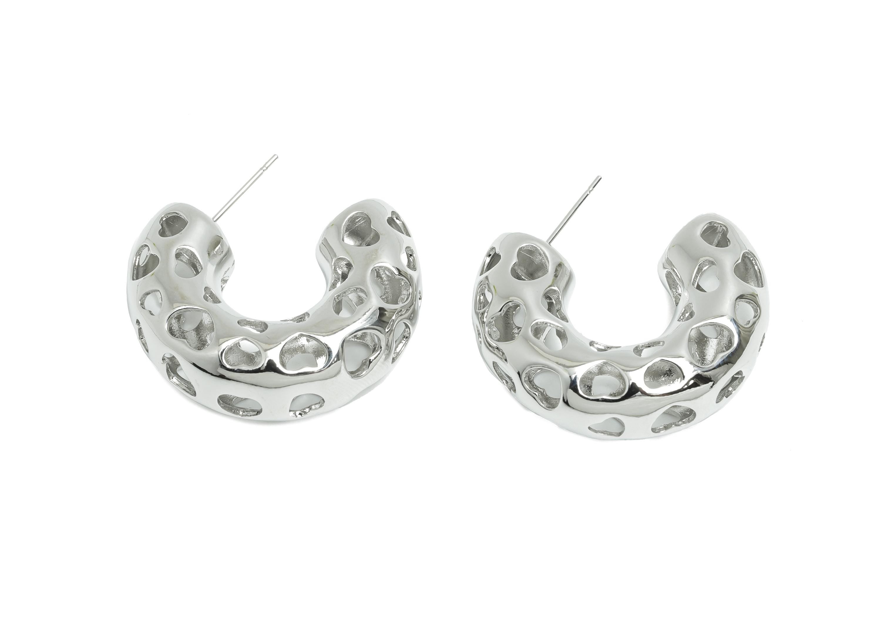 Heart Hoop Earring Post - Brass Hollow Heart Earring - Artistic Earring Post - Trendy Hoop Earring - Bold Jewelry - 31x25x10mm - RGP9389S - DOMEDBAZAAR